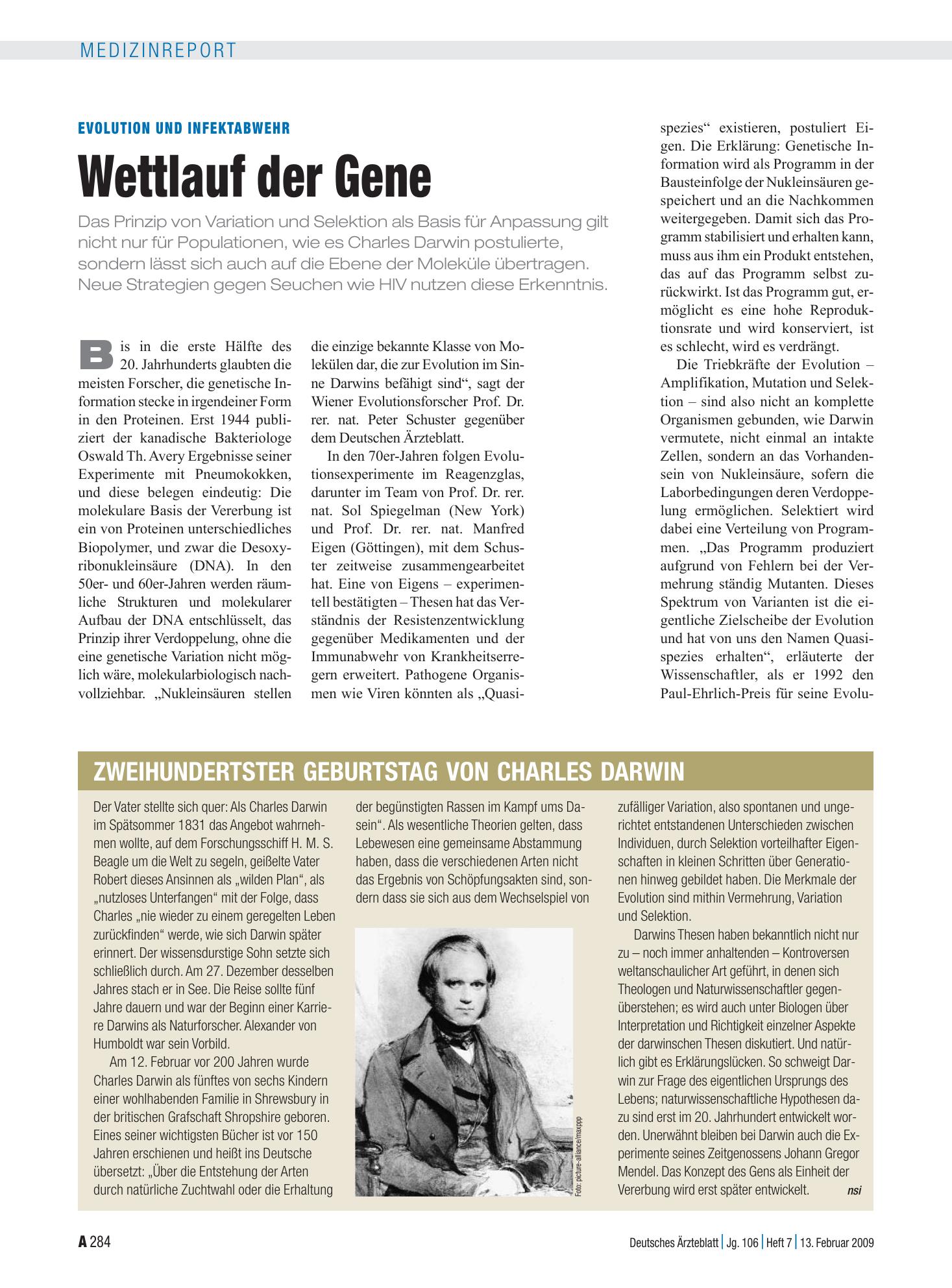 Vorschauseite 1: Evolution und Infektabwehr: Wettlauf der Gene – Deutsches Ärzteblatt