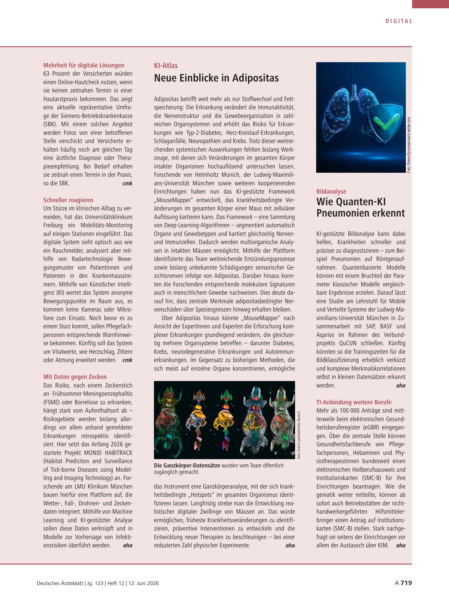 Vorschauseite 1: Bildanalyse Wie Quanten-KI Pneumonien erkennt / TI-Anbindung weitere Berufe – Deutsches Ärzteblatt