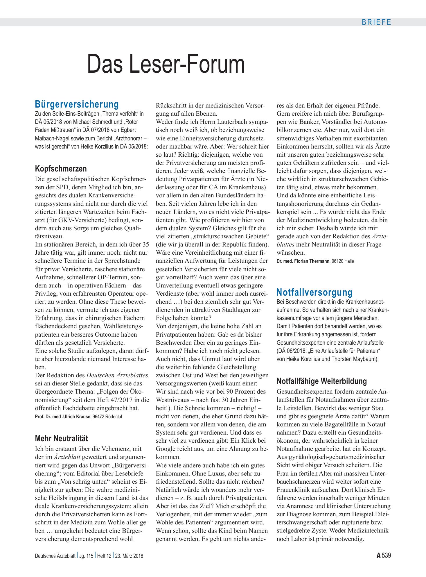 Vorschauseite 1: Notfallversorgung: Notfallfähige Weiterbildung – Deutsches Ärzteblatt