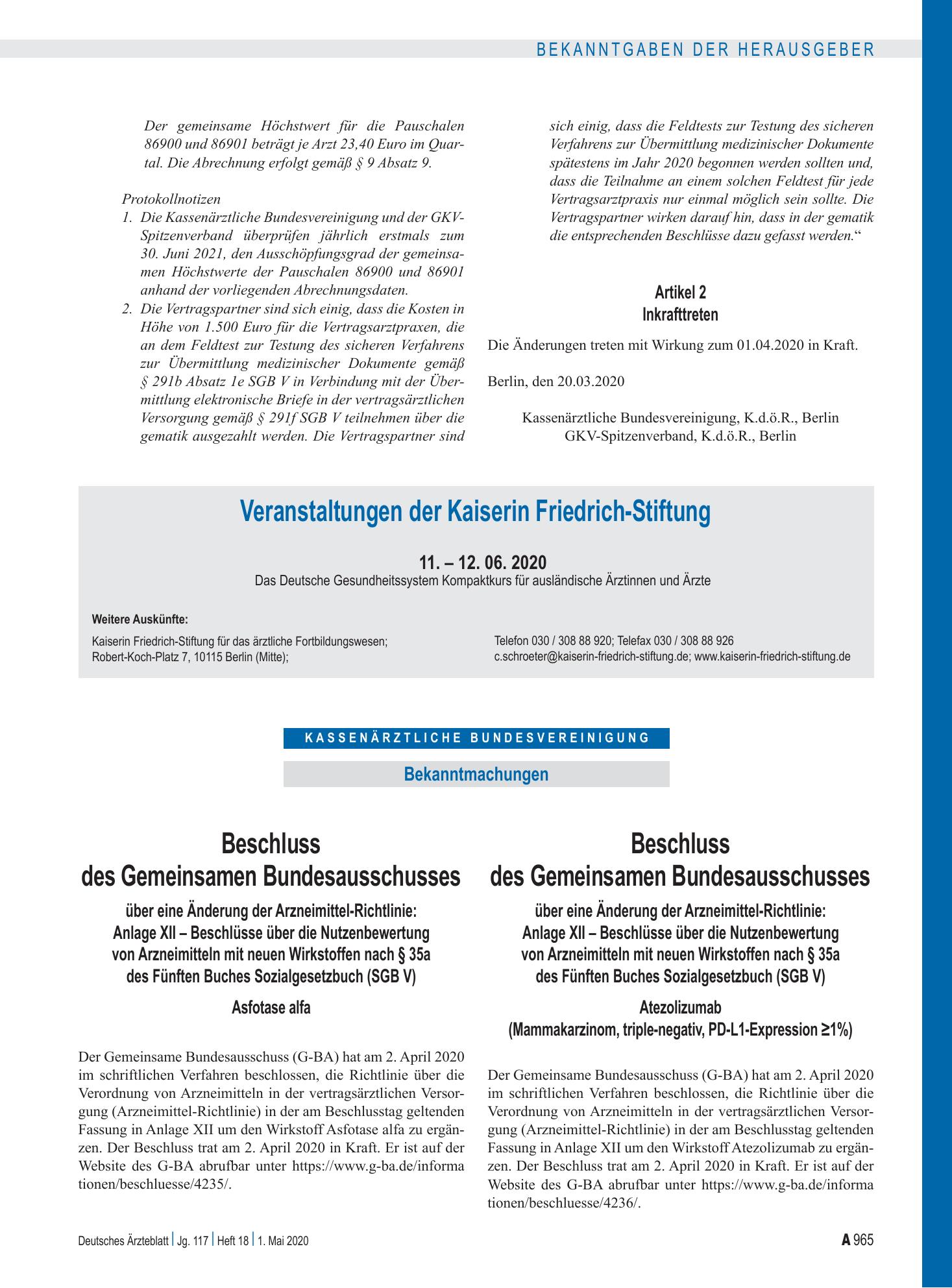 Vorschauseite 1: Veranstaltungen der Kaiserin Friedrich-Stiftung – Deutsches Ärzteblatt