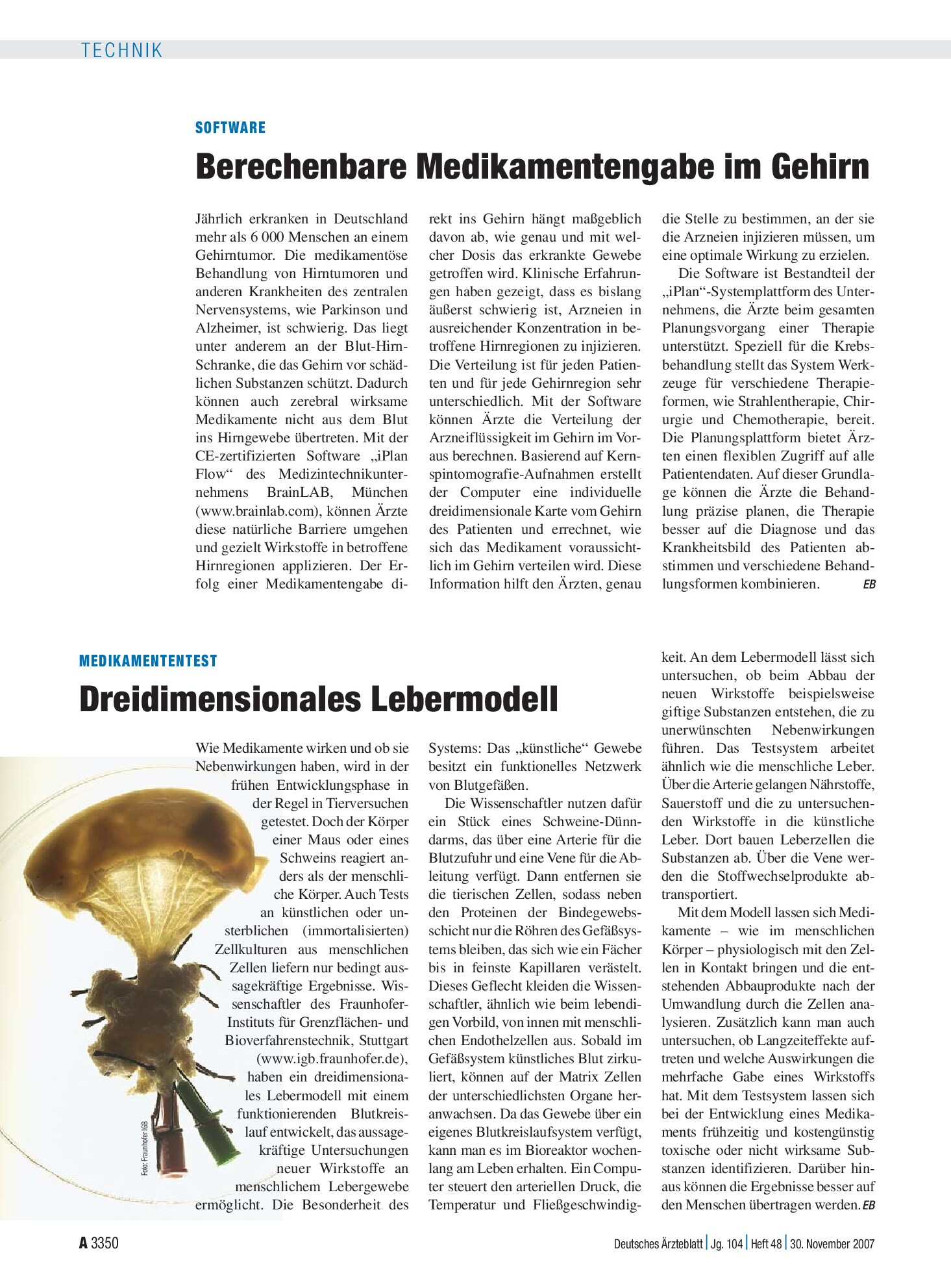 Vorschauseite 1: Software: Berechenbare Medikamentengabe im Gehirn – Deutsches Ärzteblatt