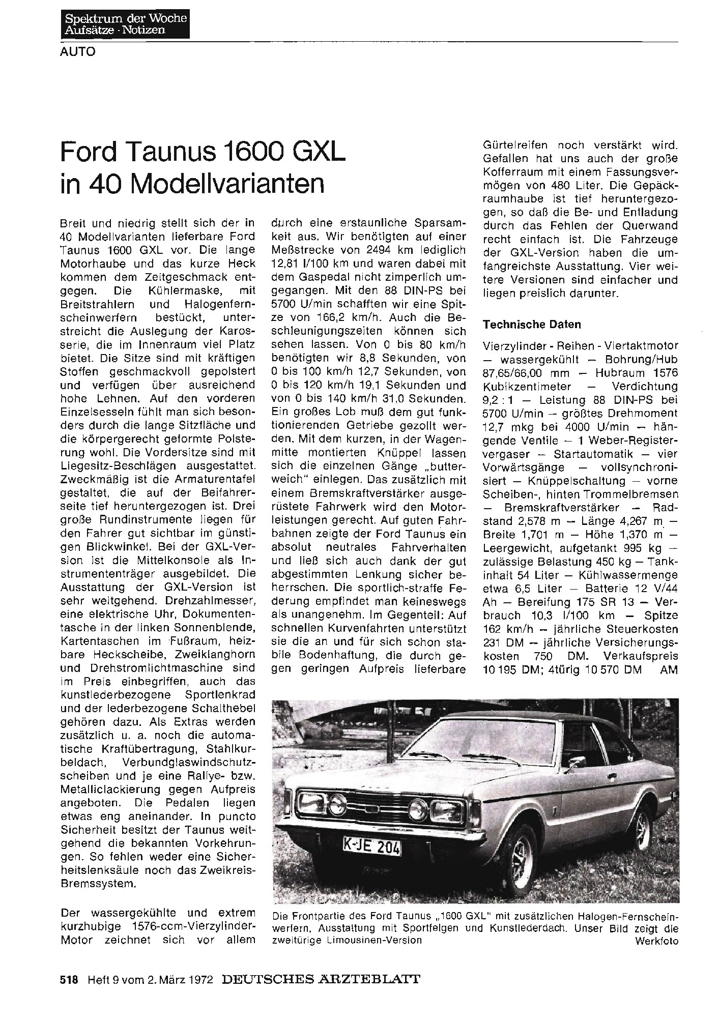 Vorschauseite 1: Ford Taunus 1600 GXL in 40 Modellvarianten
