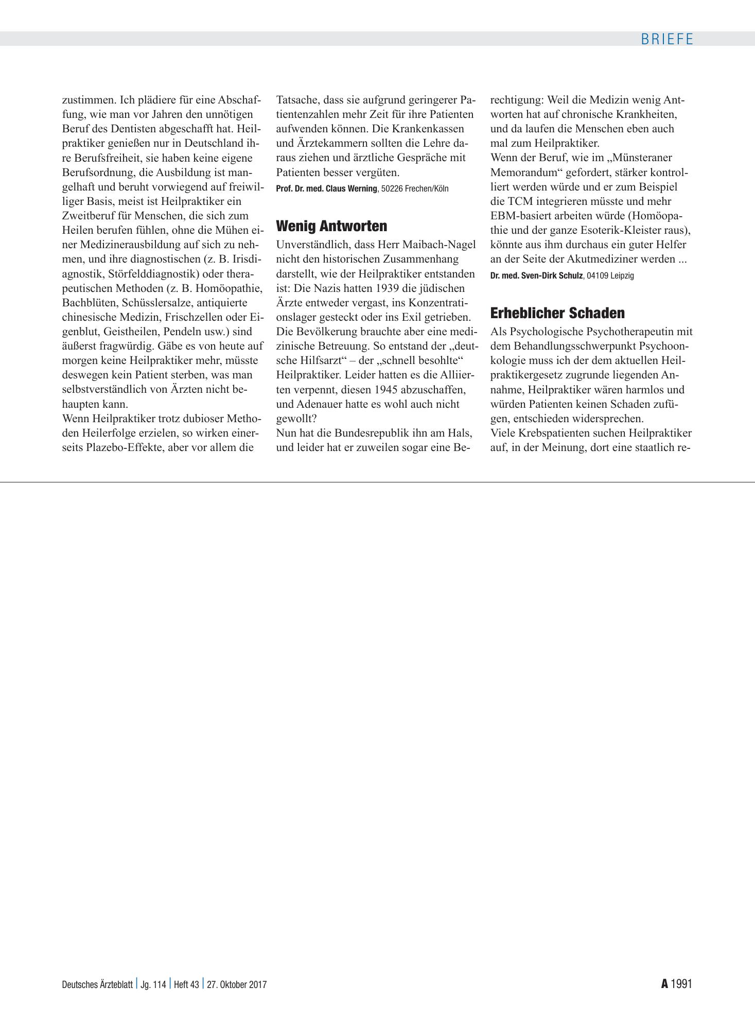 Vorschauseite 1: Heilpraktikerwesen: Erheblicher Schaden – Deutsches Ärzteblatt