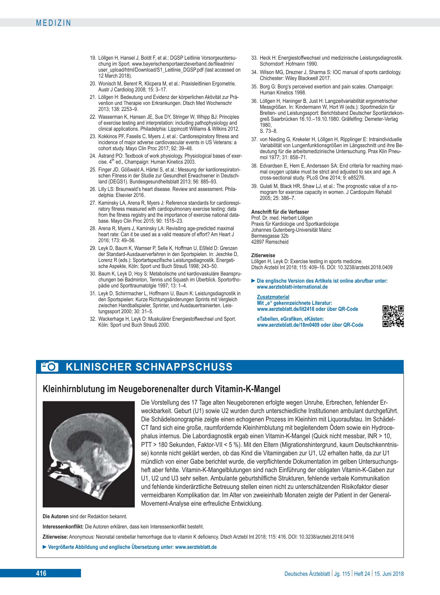 Vorschauseite 1: Kleinhirnblutung im Neugeborenenalter durch Vitamin-K-Mangel – Deutsches Ärzteblatt