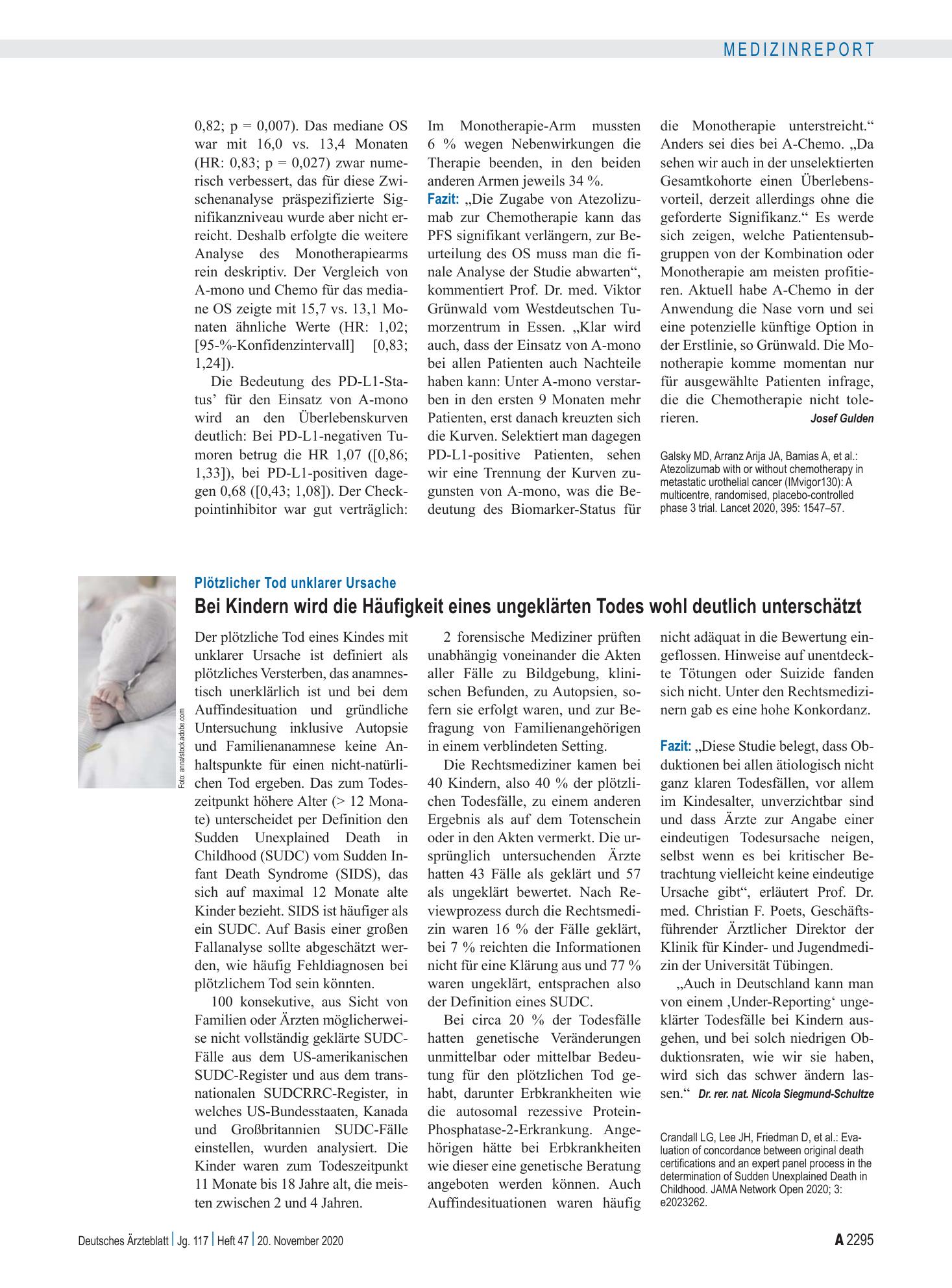 Vorschauseite 1: Plötzlicher Tod unklarer Ursache: Bei Kindern wird die Häufigkeit eines ungeklärten Todes wohl deutlich unterschätzt – Deutsches Ärzteblatt