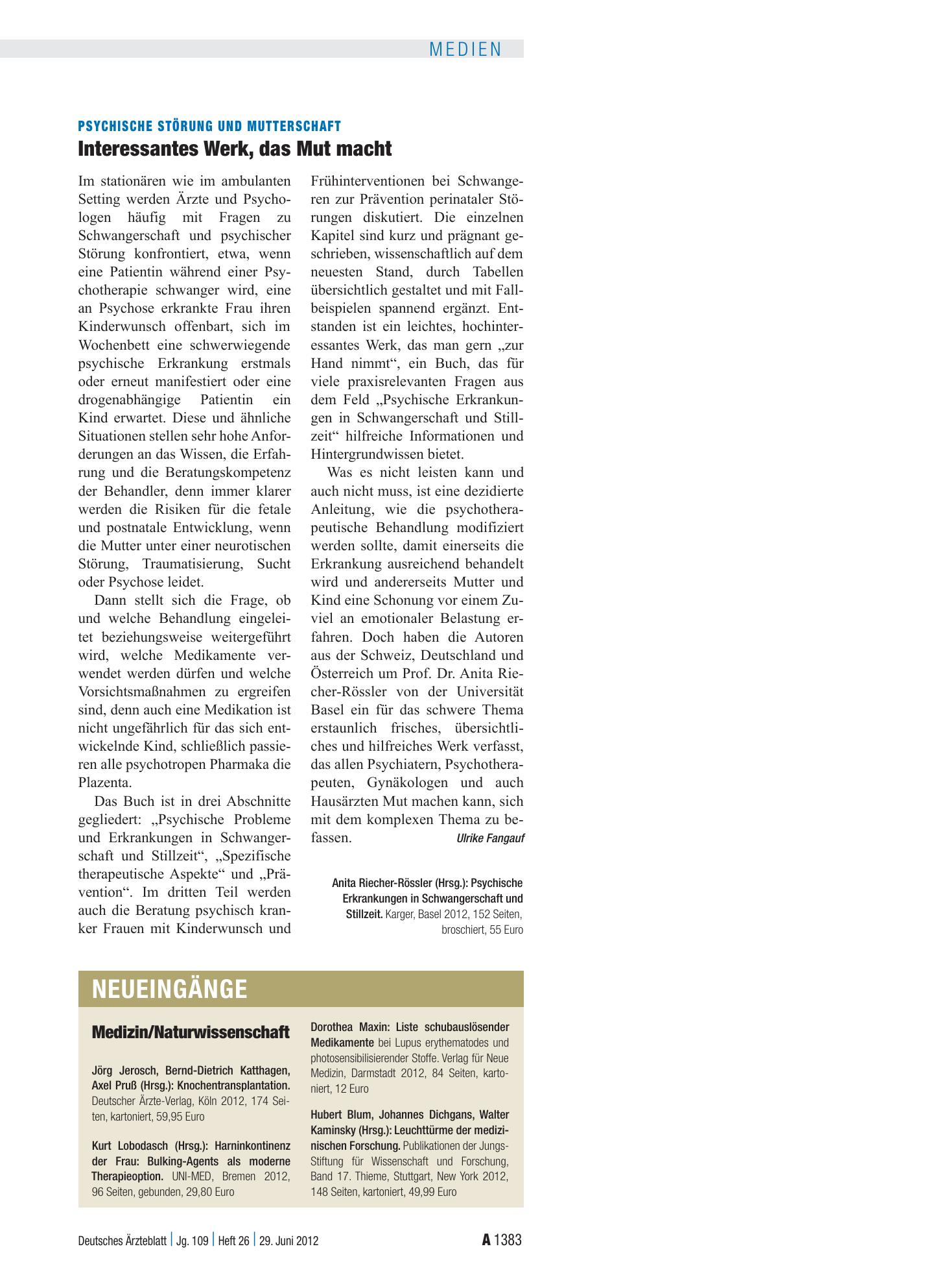 Vorschauseite 1: Neueingänge – Deutsches Ärzteblatt