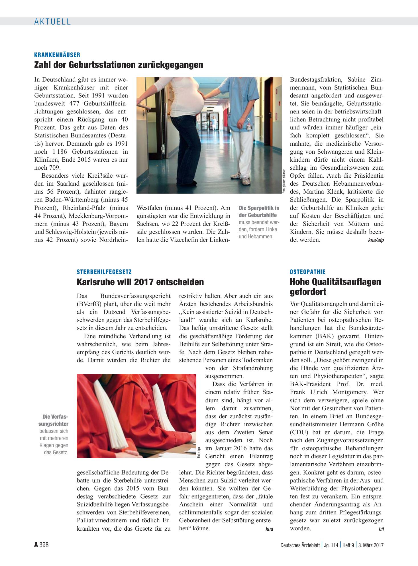 Vorschauseite 1: Sterbehilfegesetz: Karlsruhe will 2017 entscheiden – Deutsches Ärzteblatt