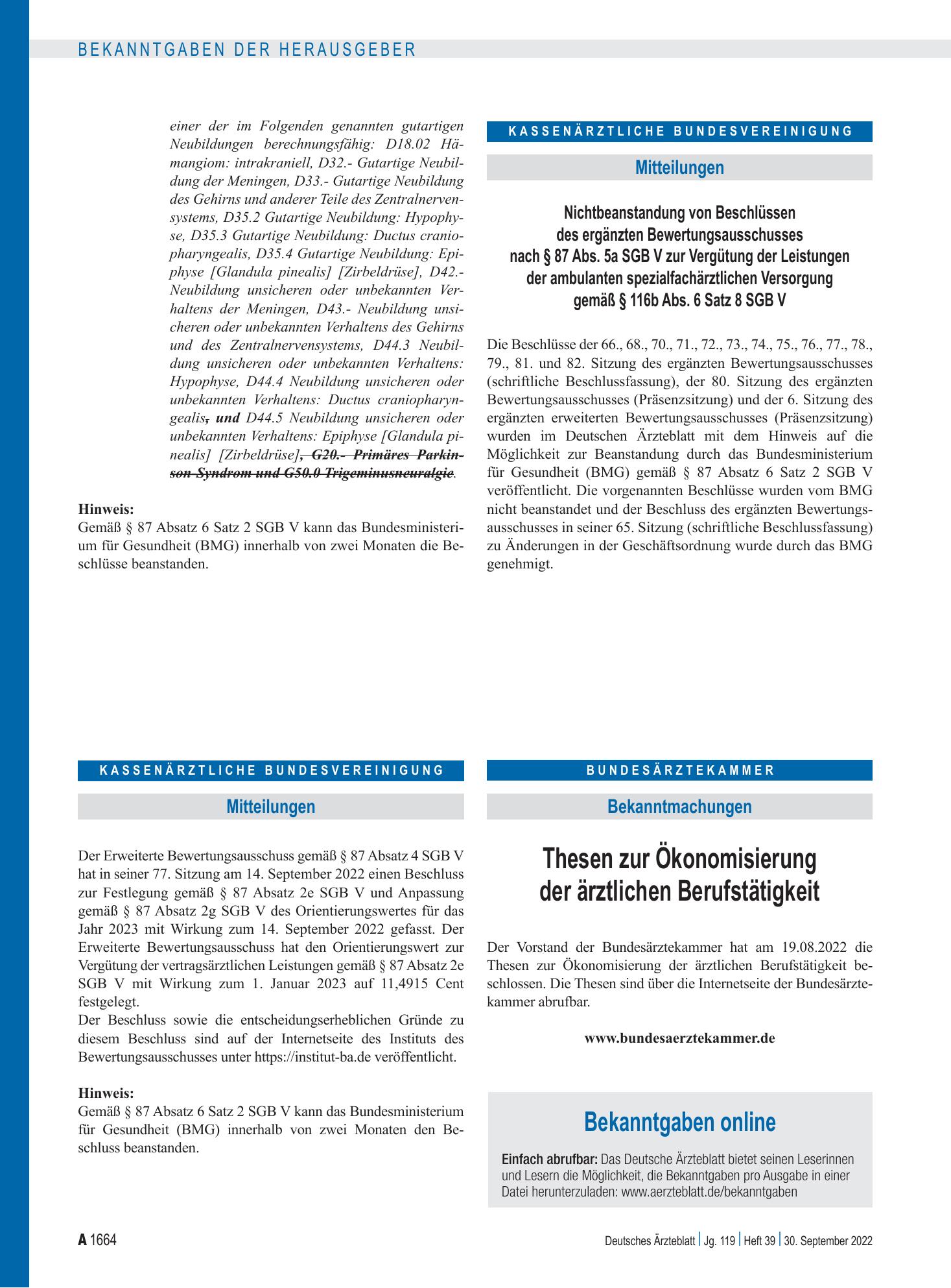 Vorschauseite 1: Mitteilungen – Deutsches Ärzteblatt