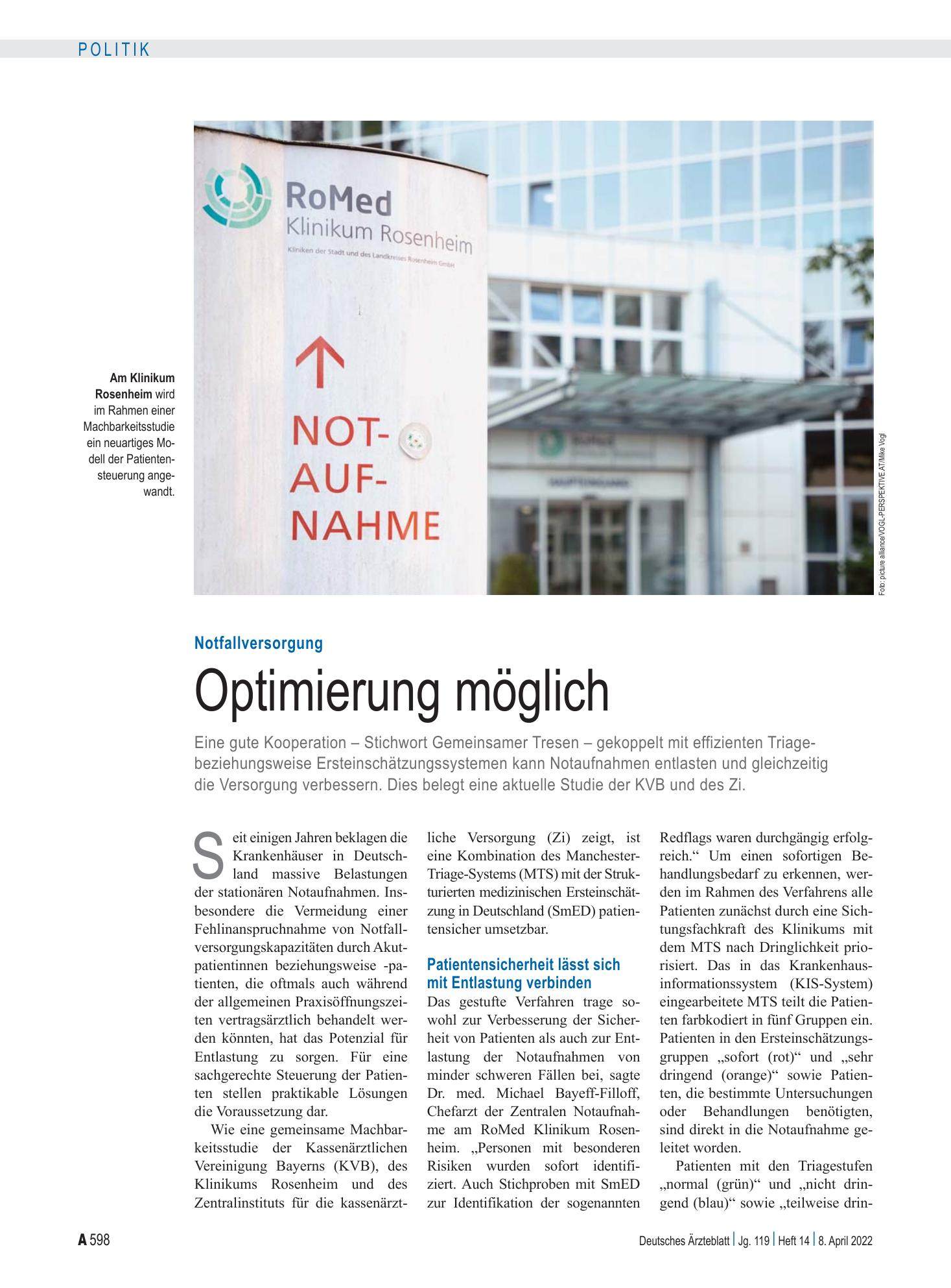 Vorschauseite 1: Notfallversorgung: Optimierung möglich – Deutsches Ärzteblatt