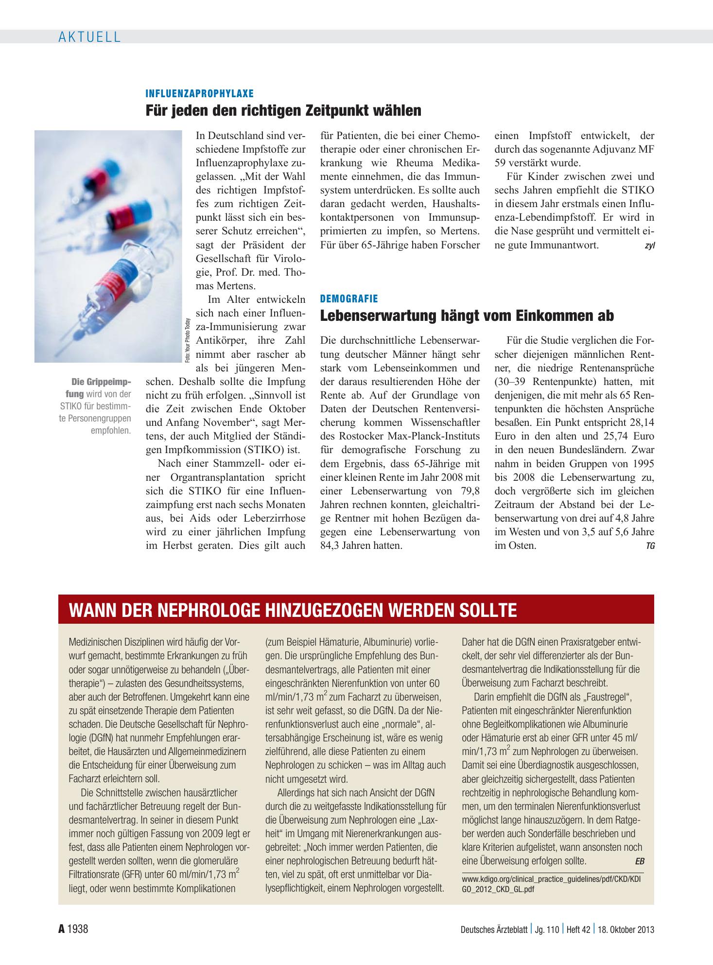 Vorschauseite 1: Wann der Nephrologe hinzugezogen werden sollte – Deutsches Ärzteblatt