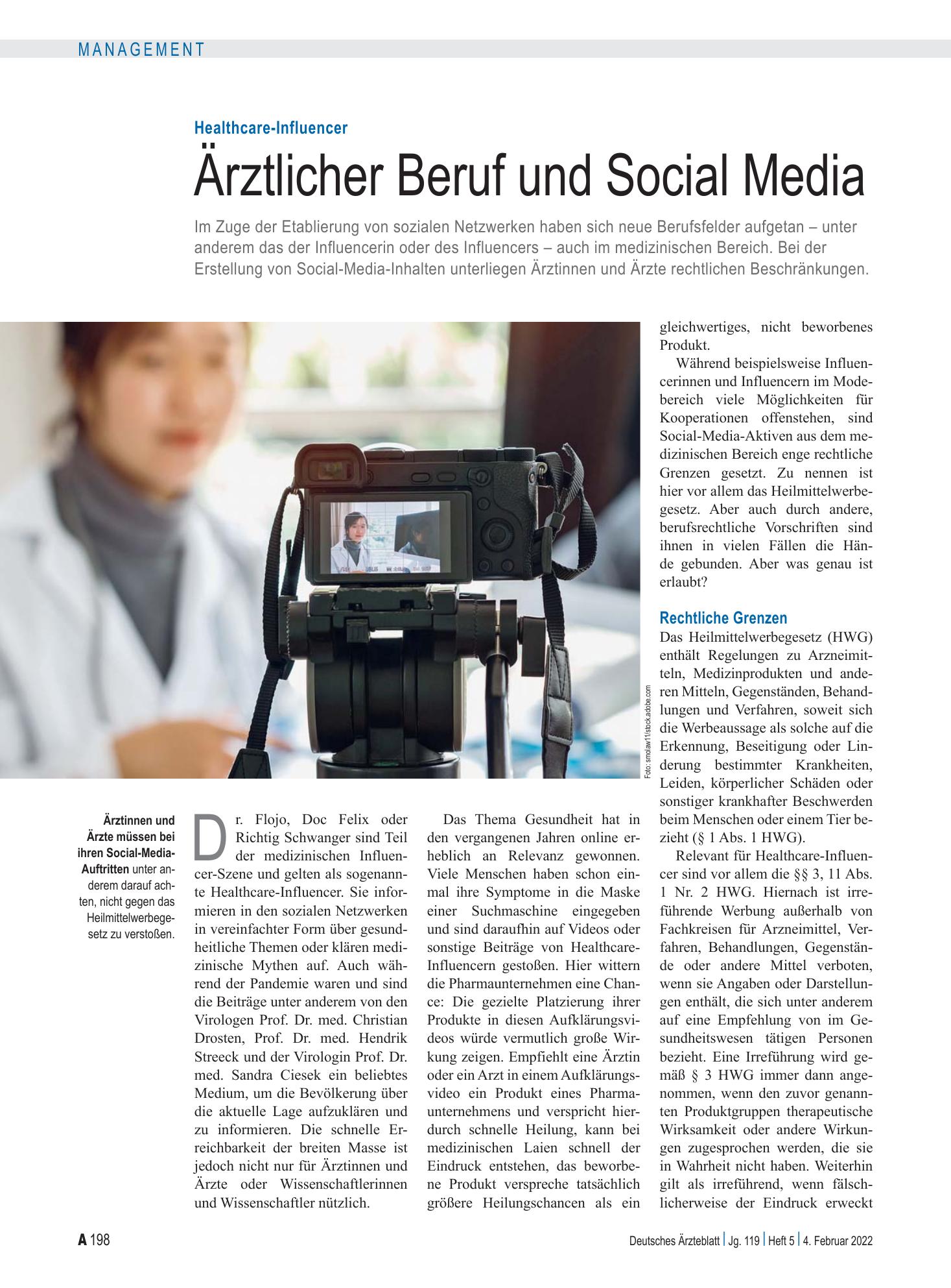 Vorschauseite 1: Healthcare-Influencer: Ärztlicher Beruf und Social Media – Deutsches Ärzteblatt