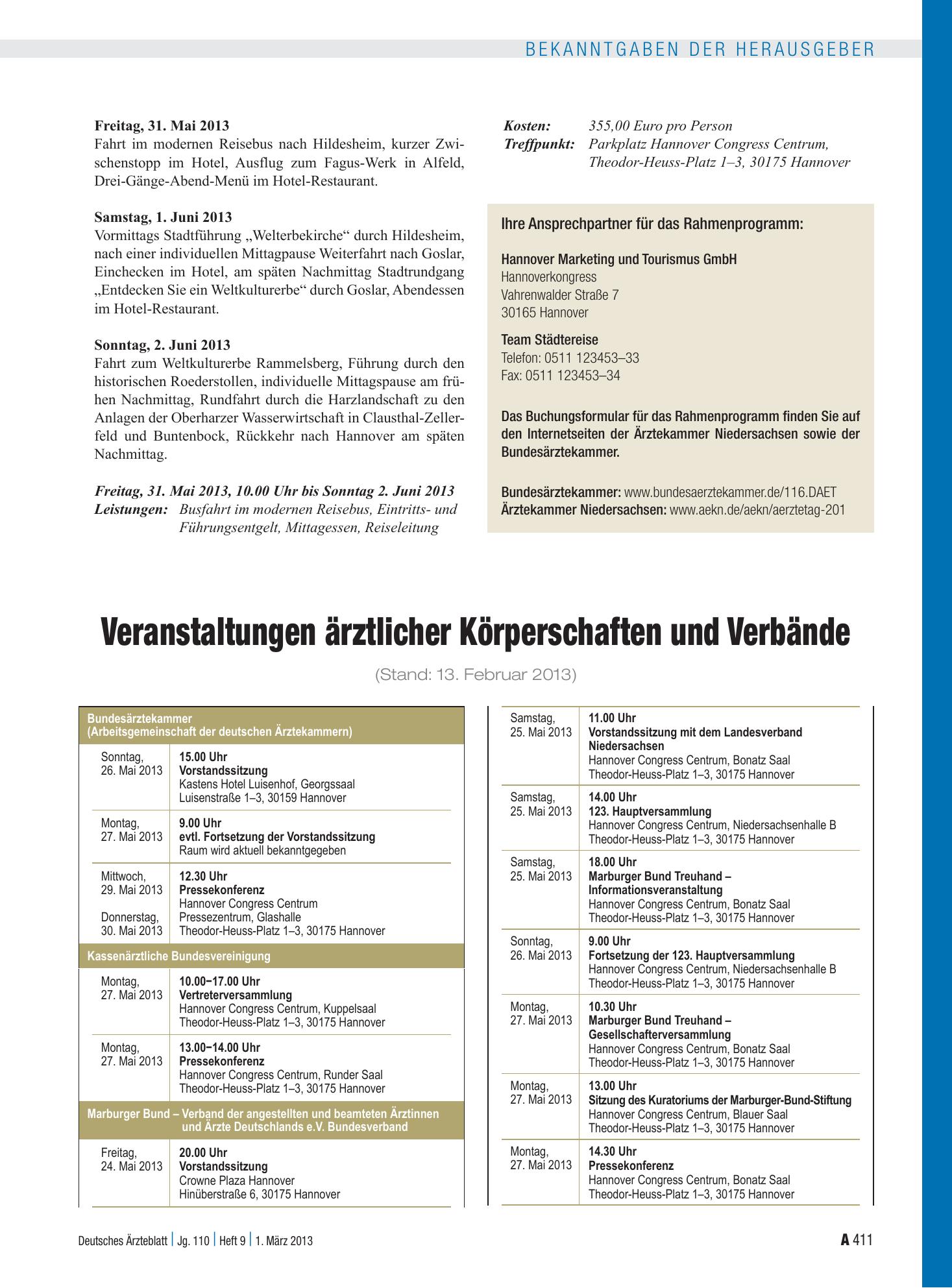 Vorschauseite 1: Veranstaltungen ärztlicher Körperschaften und Verbände – Deutsches Ärzteblatt