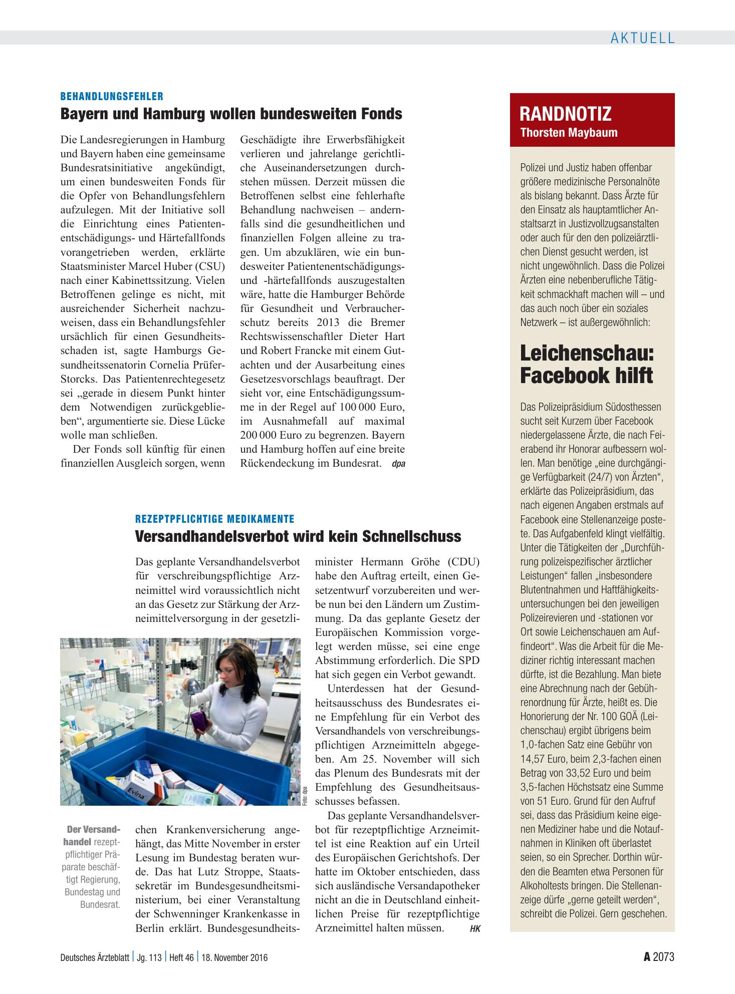 Vorschauseite 1: Rezeptpflichtige Medikamente: Versandhandelsverbot wird kein Schnellschuss – Deutsches Ärzteblatt