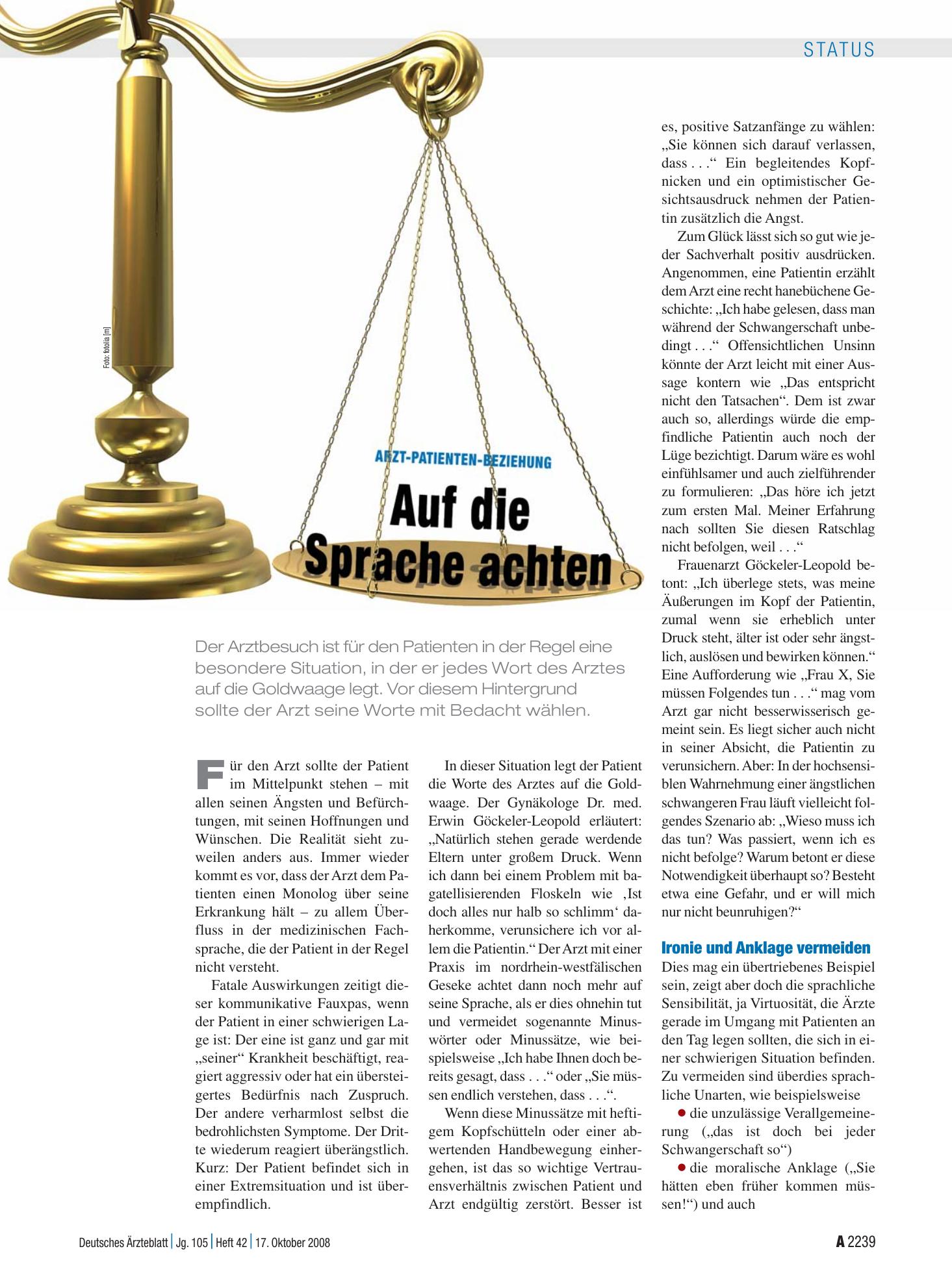 Vorschauseite 1: Arzt-Patienten-Beziehung: Auf die Sprache achten – Deutsches Ärzteblatt