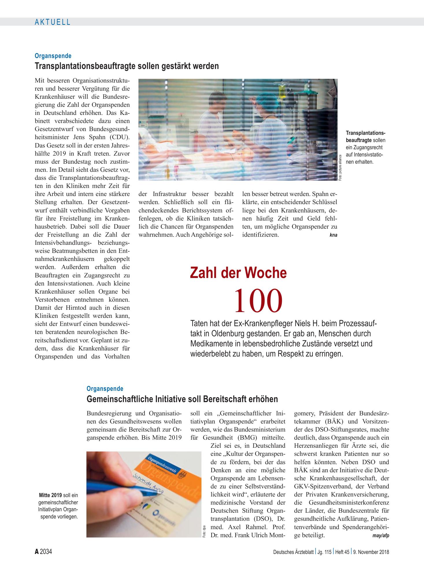 Vorschauseite 1: Zahl der Woche 100 – Deutsches Ärzteblatt