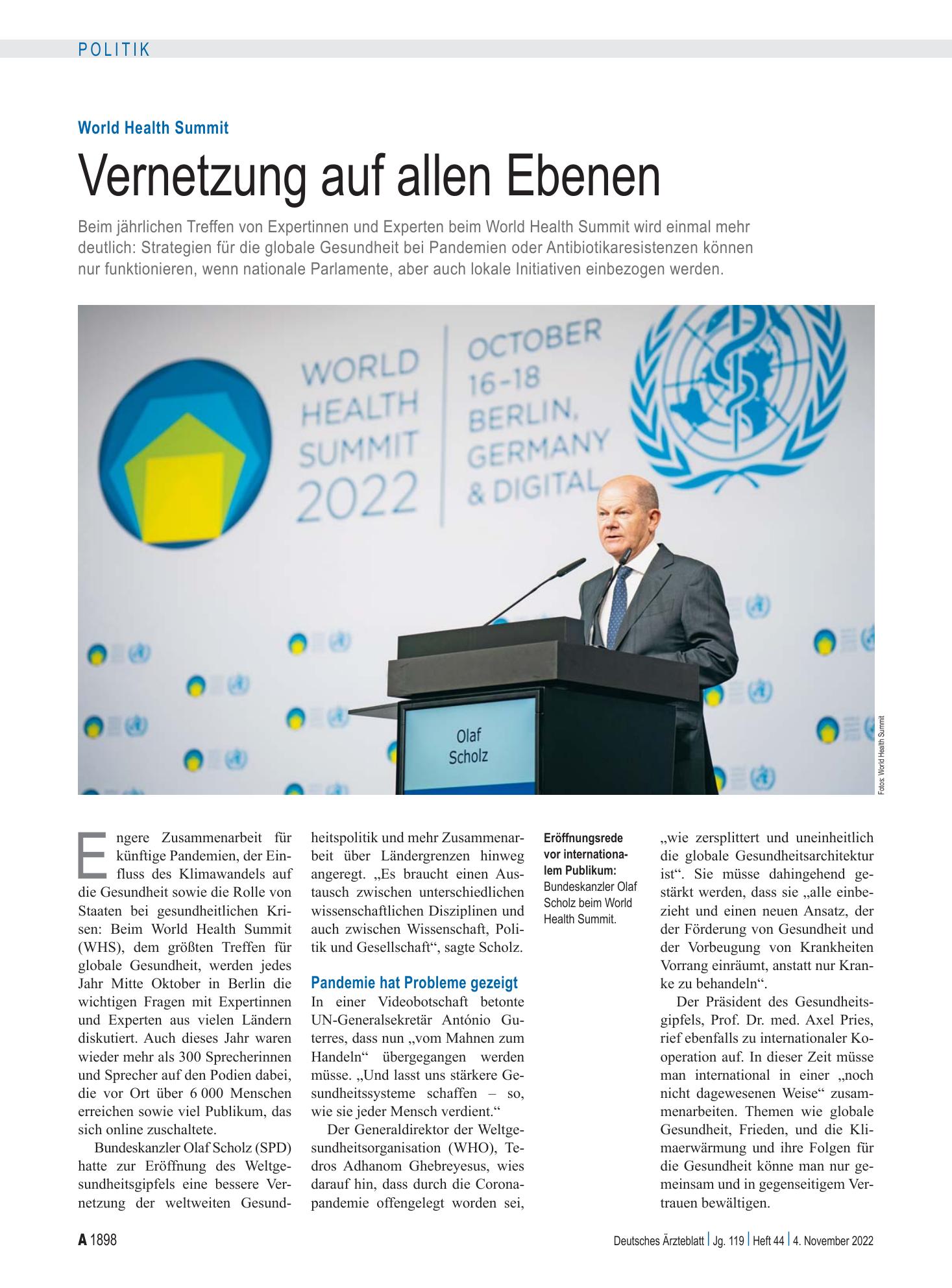 Vorschauseite 1: World Health Summit: Vernetzung auf allen Ebenen – Deutsches Ärzteblatt