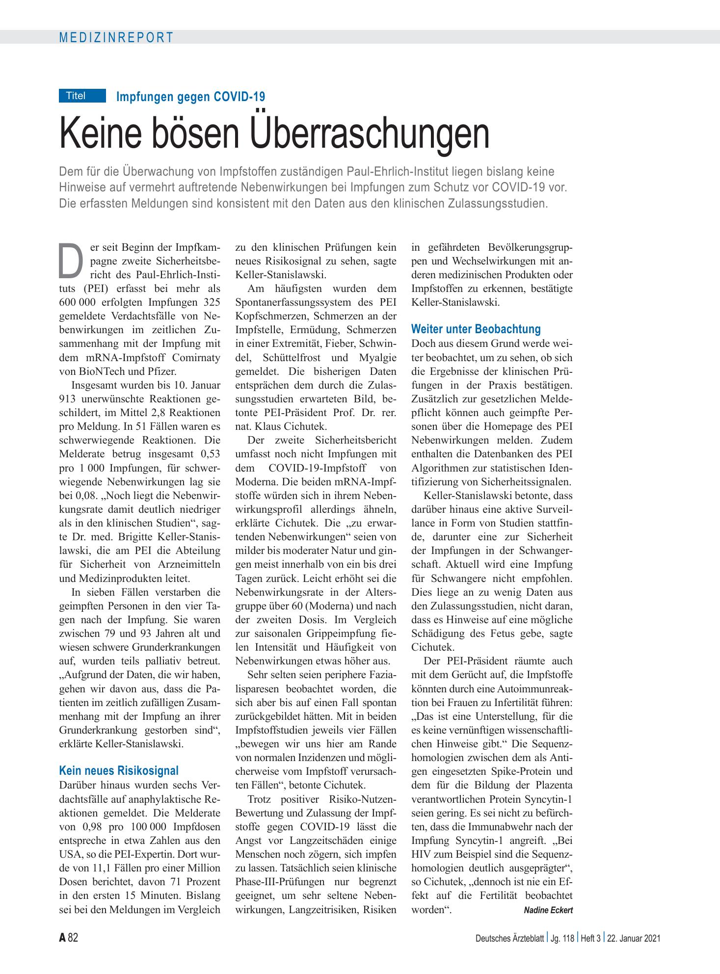 Vorschauseite 1: Impfungen gegen COVID-19: Keine bösen Überraschungen – Deutsches Ärzteblatt