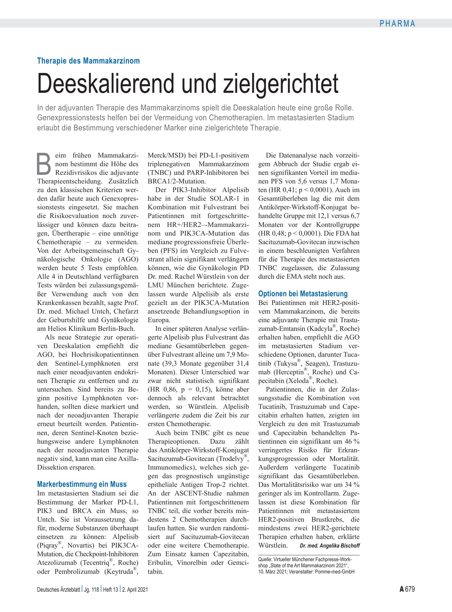 Vorschauseite 1: Therapie des Mammakarzinom: Deeskalierend und zielgerichtet – Deutsches Ärzteblatt