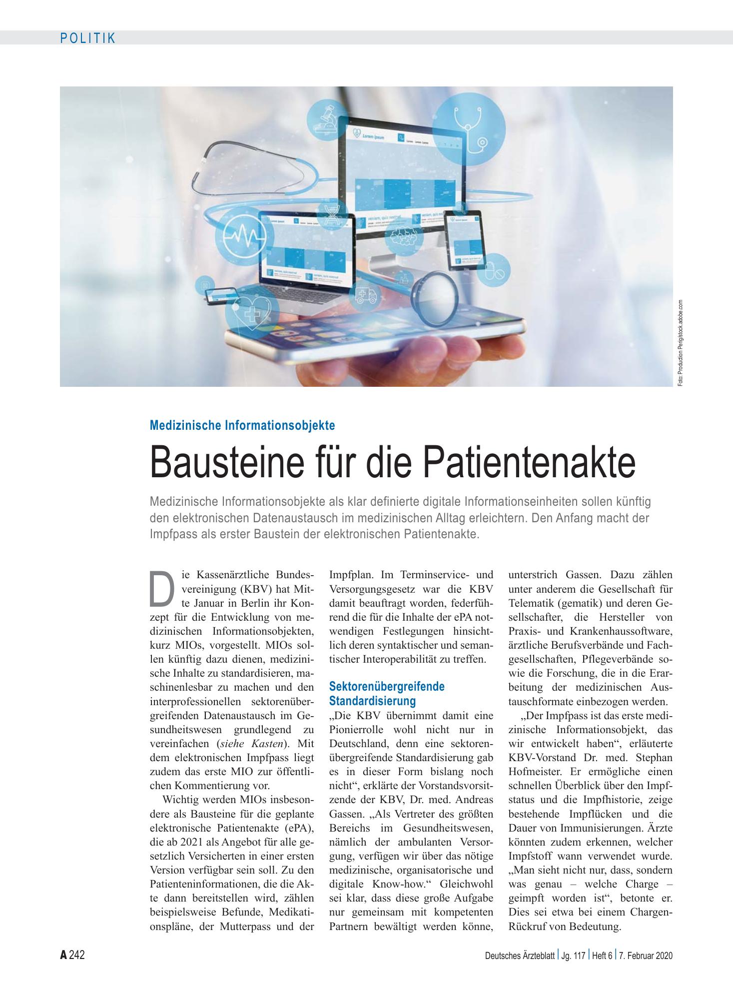 Vorschauseite 1: Medizinische Informationsobjekte: Bausteine für die Patientenakte – Deutsches Ärzteblatt