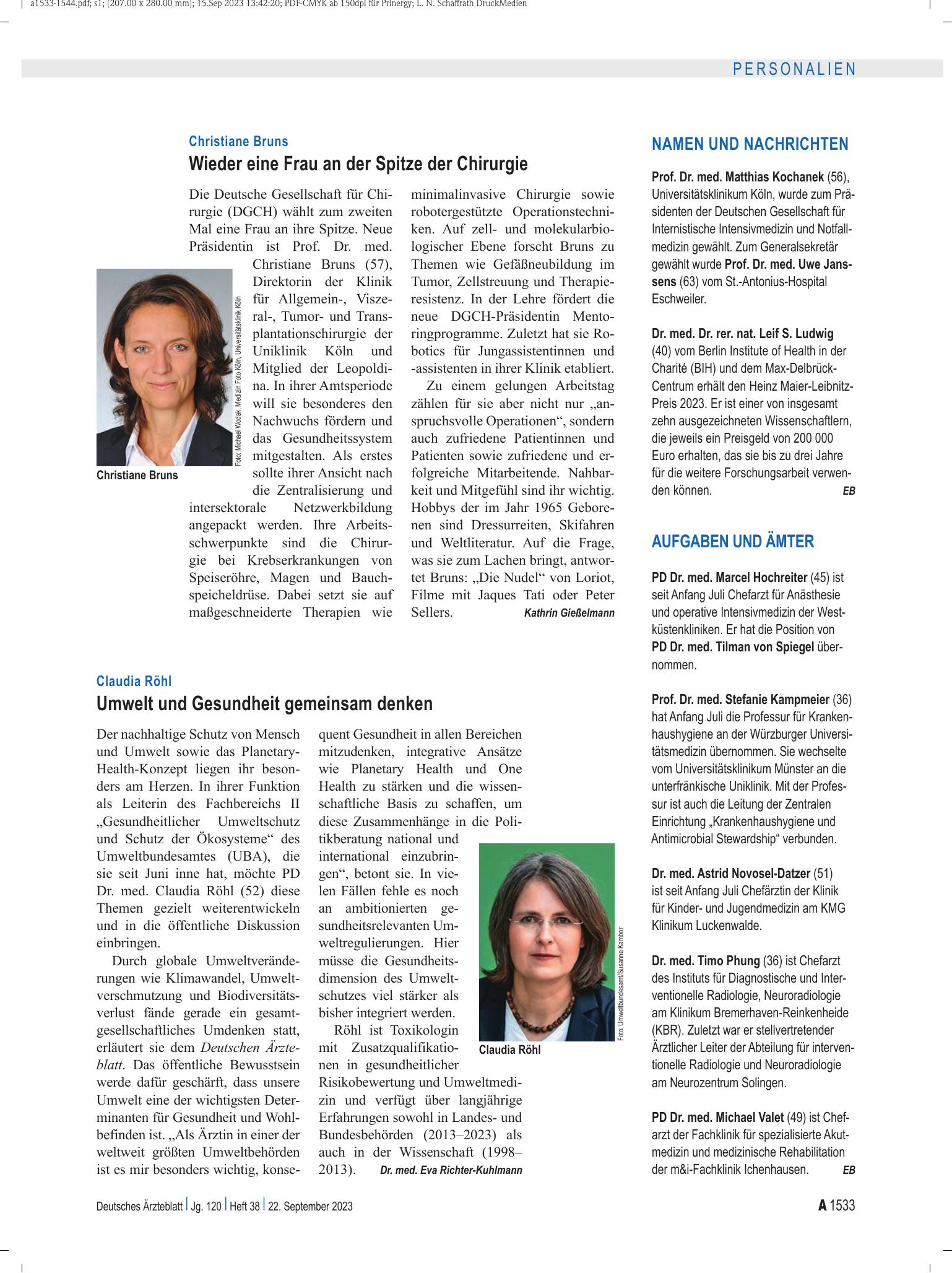 Vorschauseite 1: Namen und Nachrichten – Deutsches Ärzteblatt