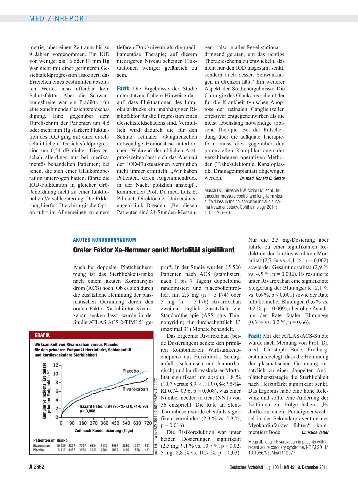 Vorschauseite 1: Akutes Koronarsyndrom: Oraler Faktor Xa-Hemmer senkt Mortalität signifikant – Deutsches Ärzteblatt