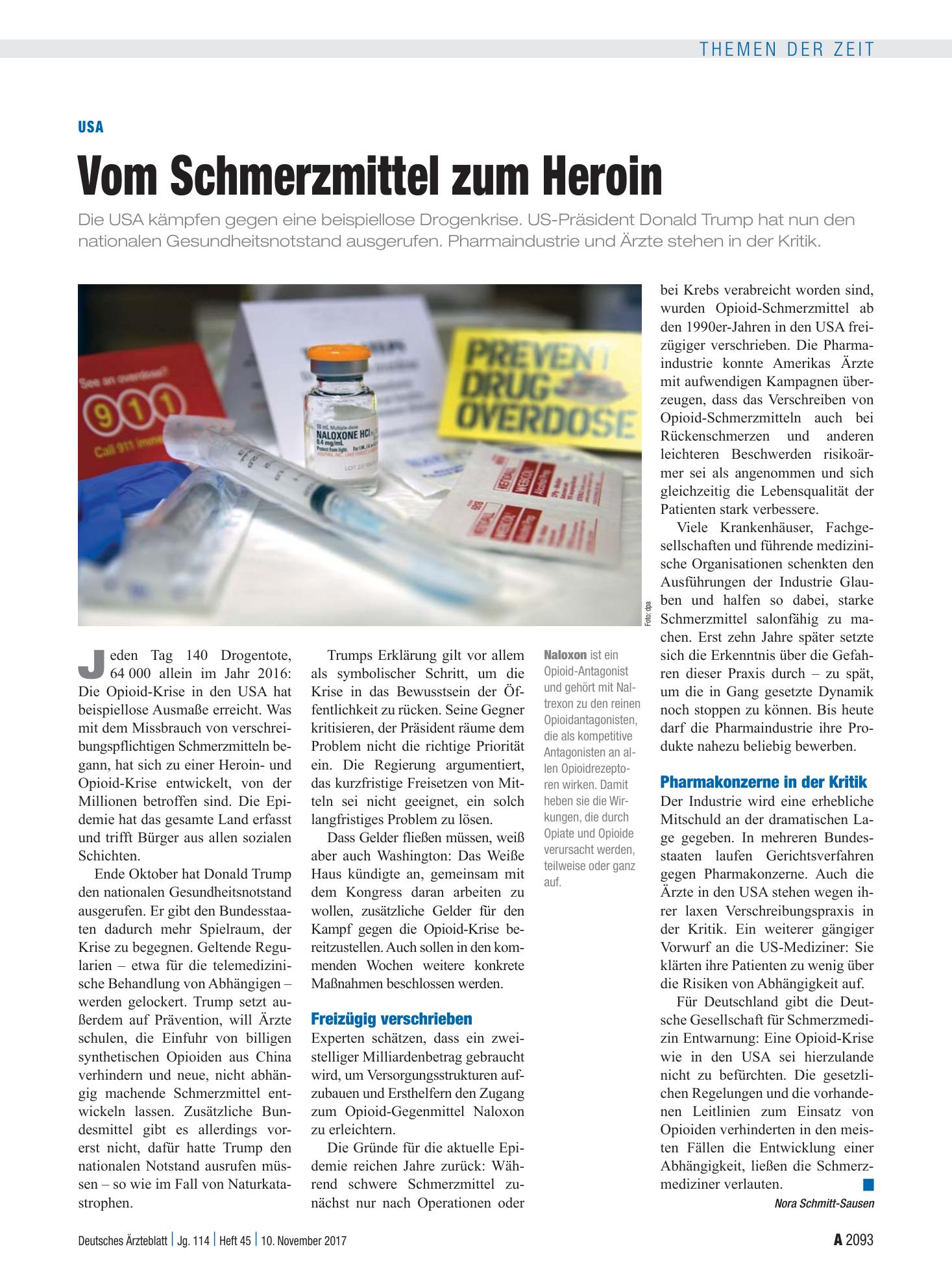 Vorschauseite 1: USA: Vom Schmerzmittel zum Heroin – Deutsches Ärzteblatt