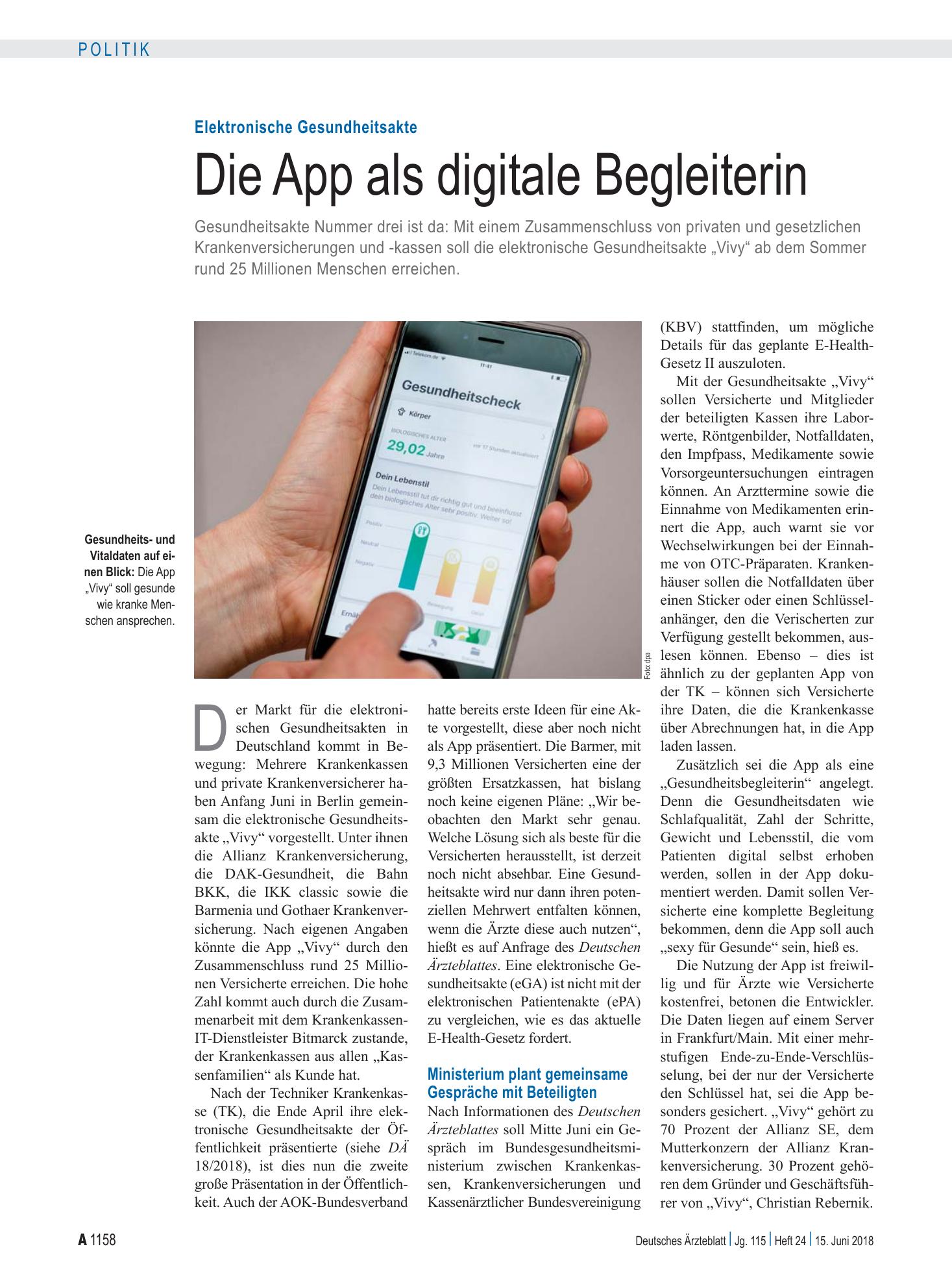Vorschauseite 1: Elektronische Gesundheitsakte: Die App als digitale Begleiterin – Deutsches Ärzteblatt