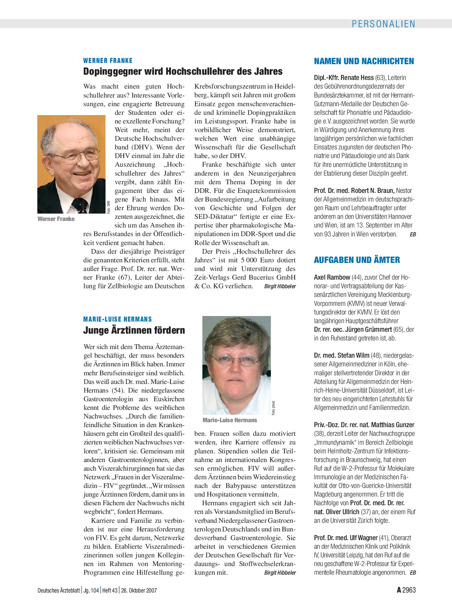 Vorschauseite 1: Namen und Nachrichten – Deutsches Ärzteblatt