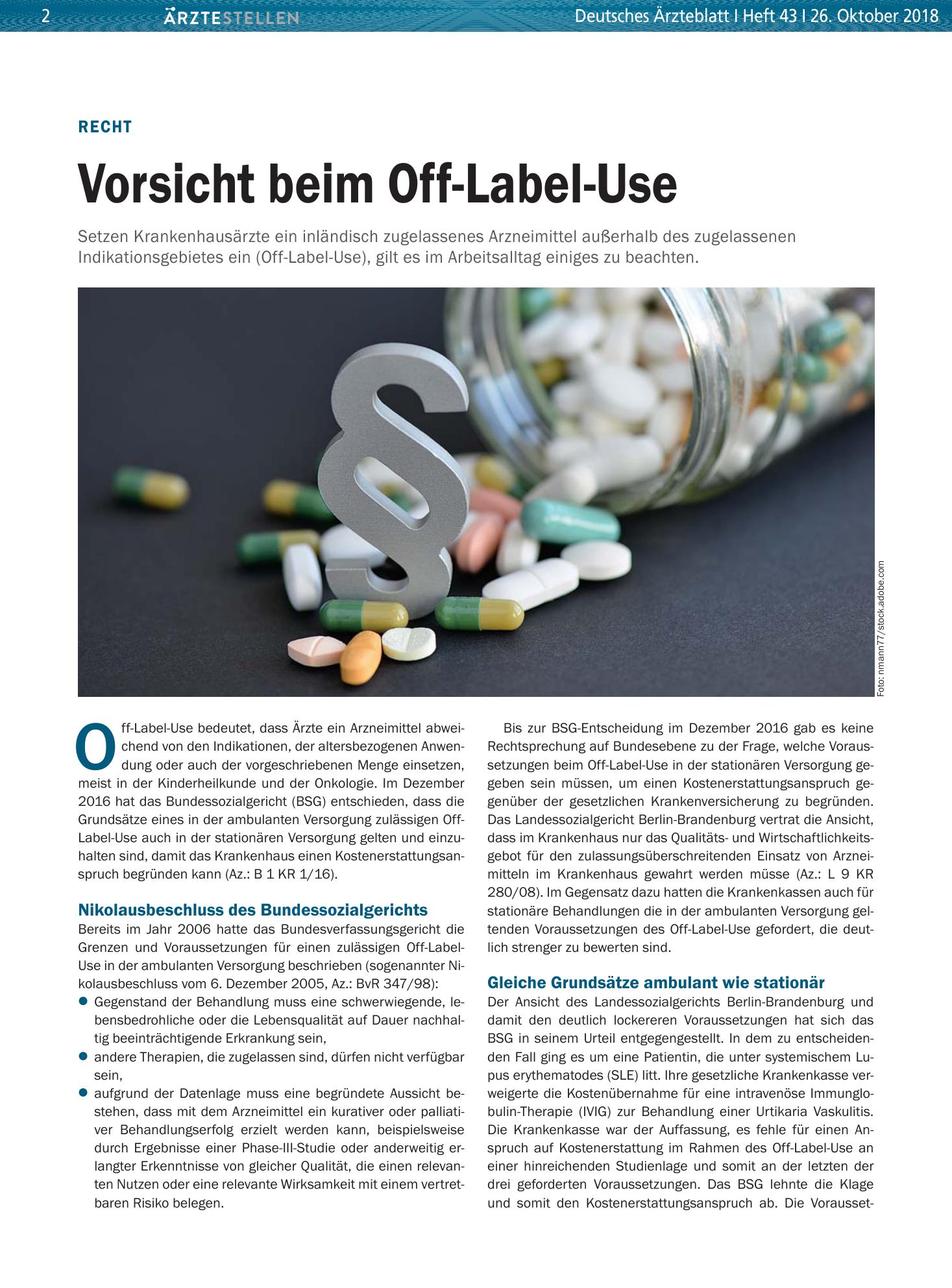 Vorschauseite 1: Recht: Vorsicht beim Off-Label-Use – Deutsches Ärzteblatt