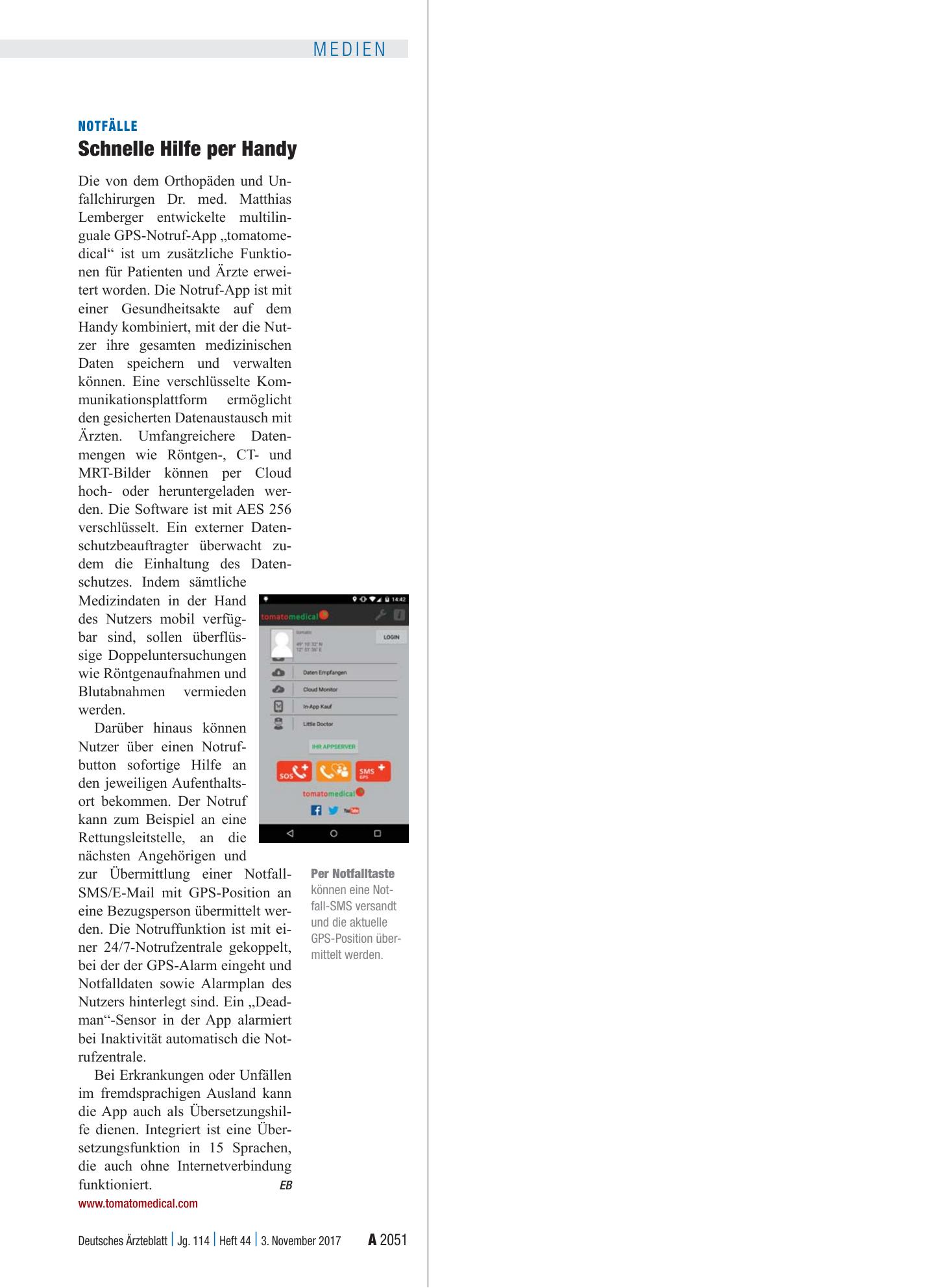 Vorschauseite 1: Notfälle: Schnelle Hilfe per Handy – Deutsches Ärzteblatt
