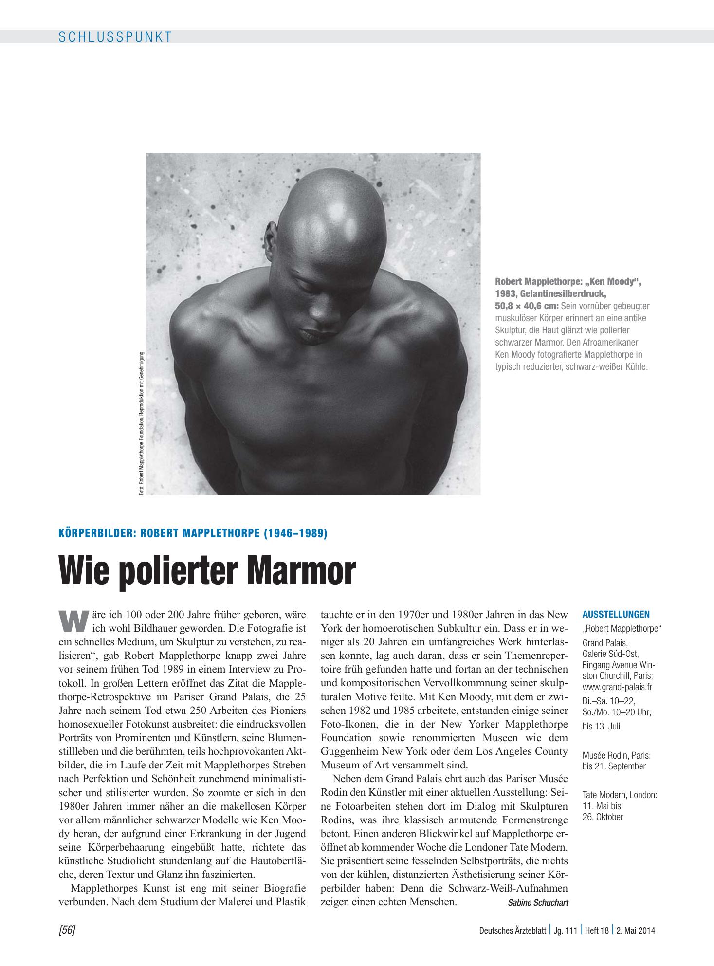Vorschauseite 1: Körperbilder – Robert Mapplethorpe (1946–1989): Wie polierter Marmor – Deutsches Ärzteblatt