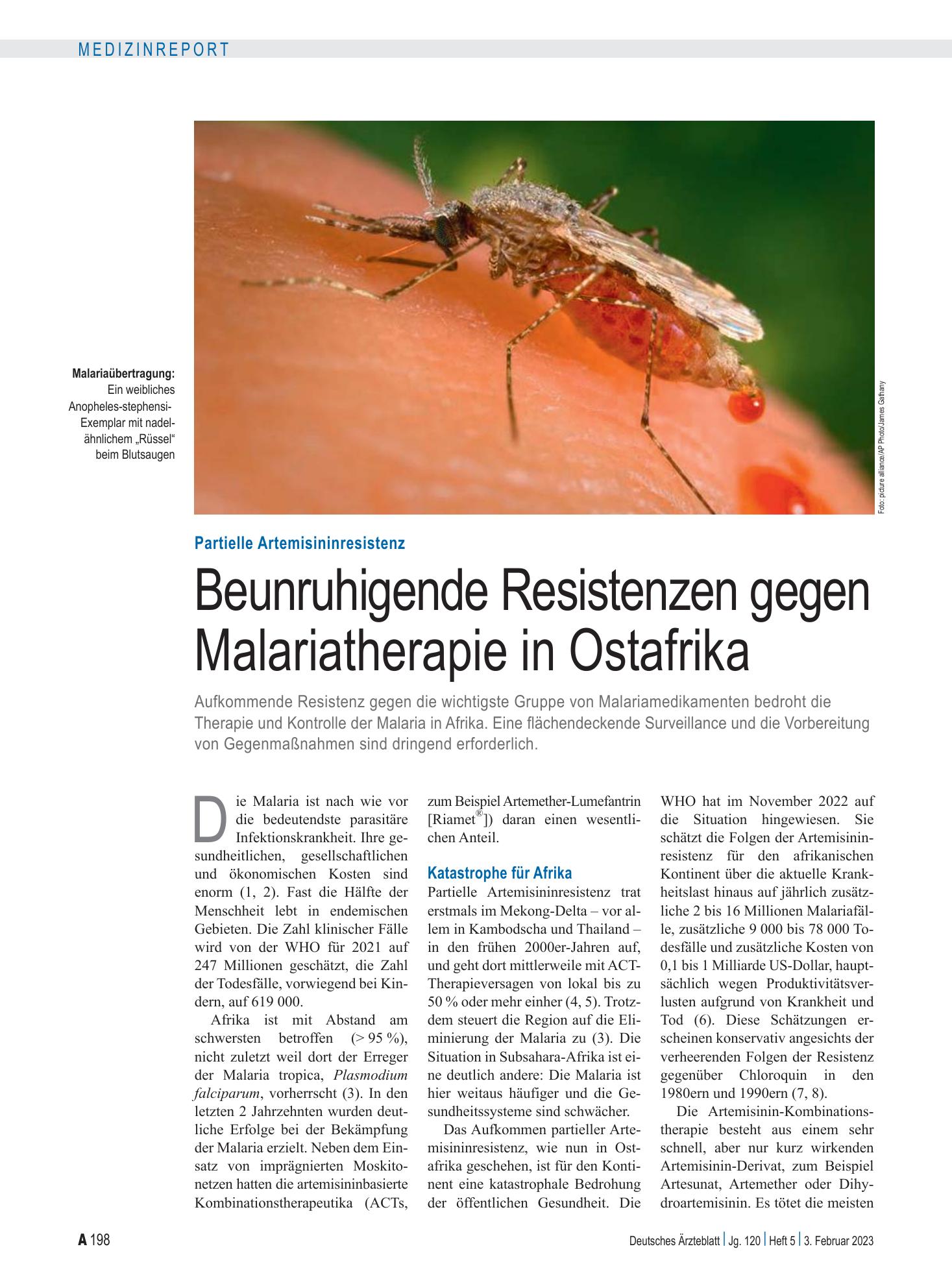 Vorschauseite 1: Partielle Artemisininresistenz: Beunruhigende Resistenzen gegen Malariatherapie in Ostafrika – Deutsches Ärzteblatt