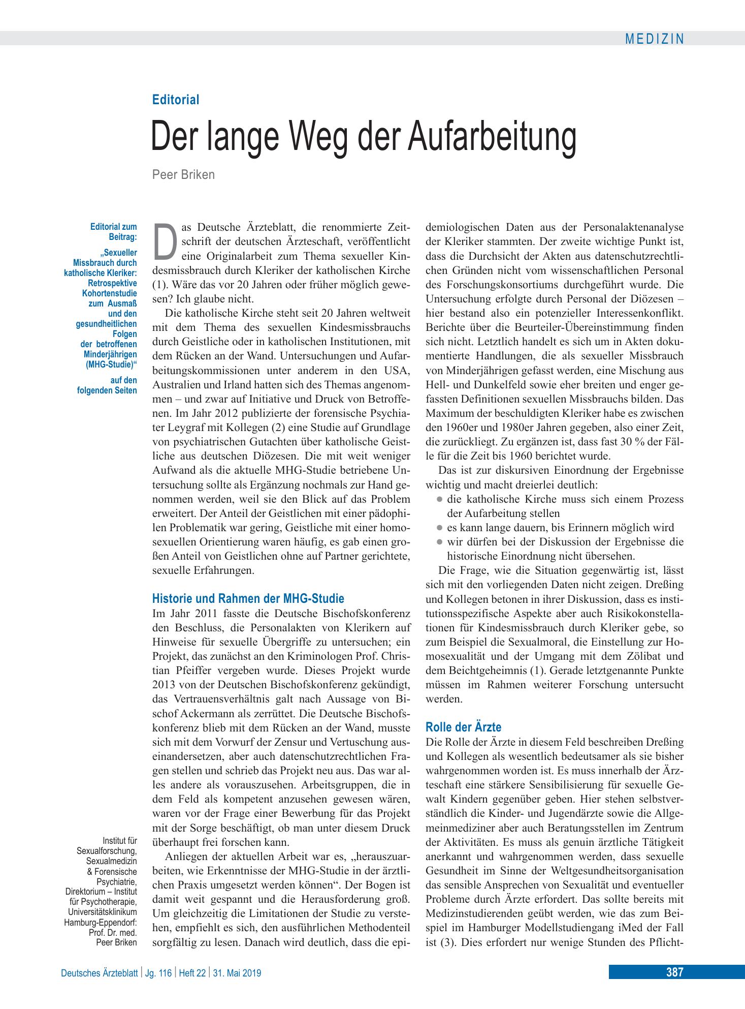 Vorschauseite 1: Der lange Weg der Aufarbeitung – Deutsches Ärzteblatt