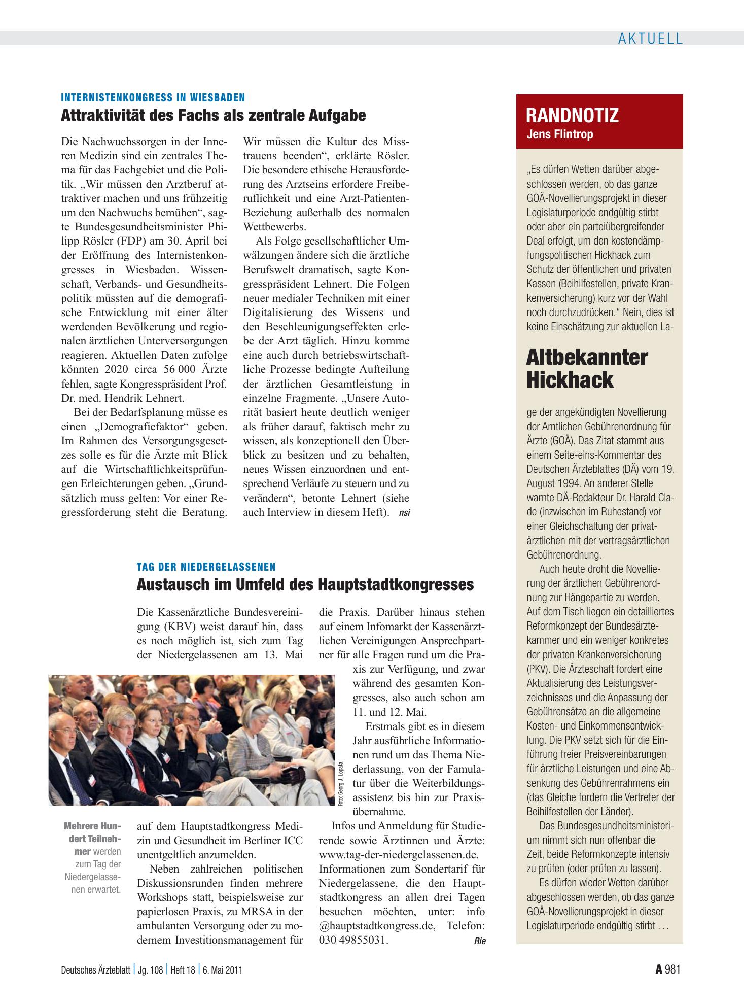 Vorschauseite 1: Randnotiz: Altbekannter Hickhack – Deutsches Ärzteblatt