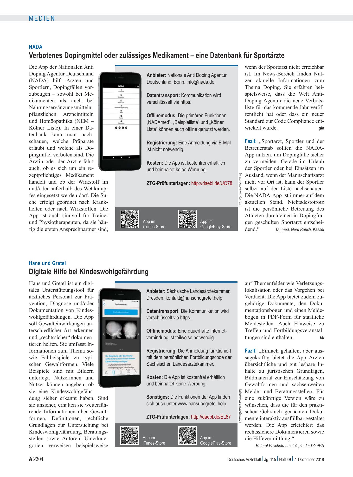 Vorschauseite 1: NADA: Verbotenes Dopingmittel oder zulässiges Medikament – eine Datenbank für Sportärzte – Deutsches Ärzteblatt