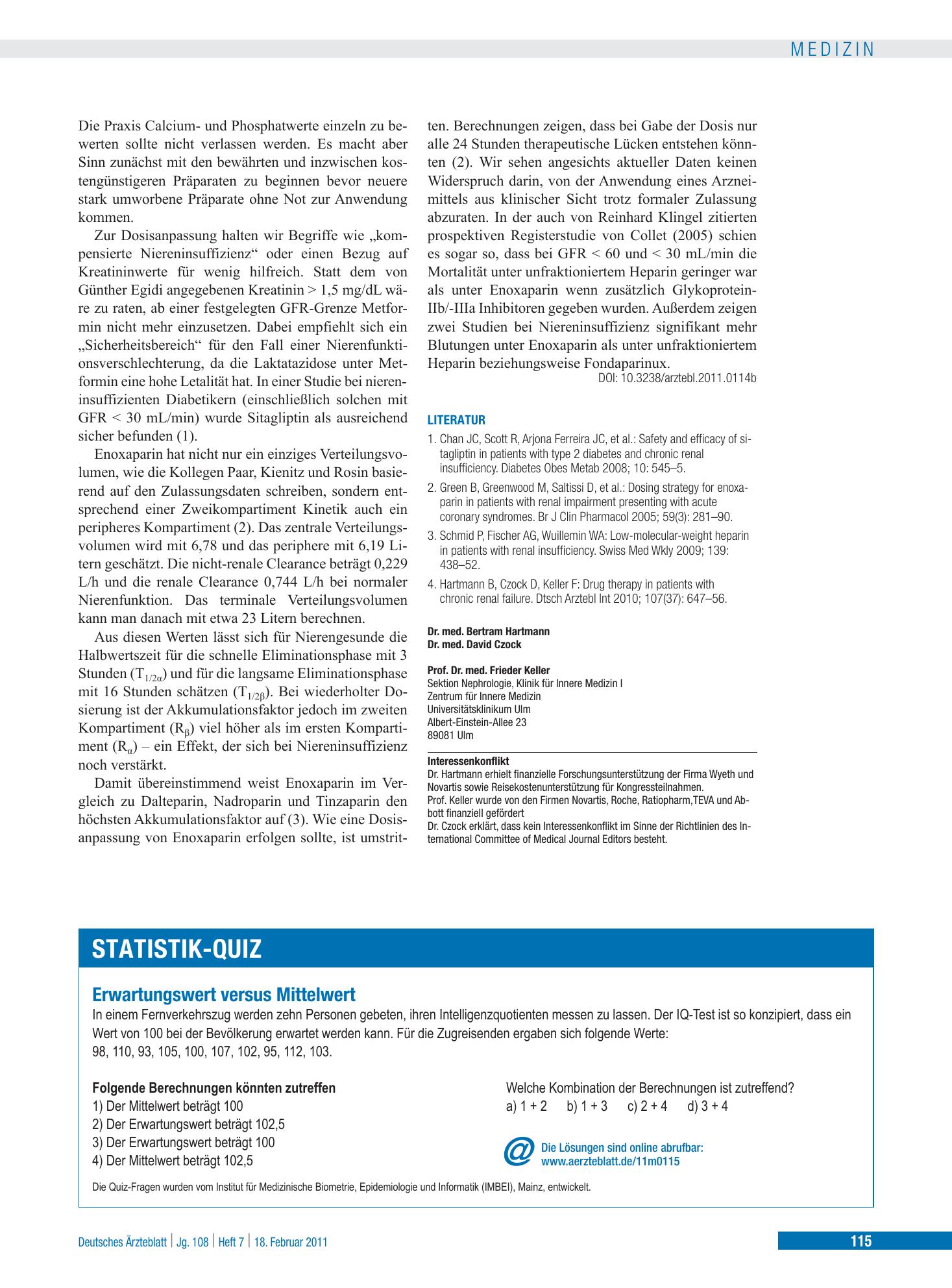 Vorschauseite 1: Erwartungswert versus Mittelwert – Deutsches Ärzteblatt
