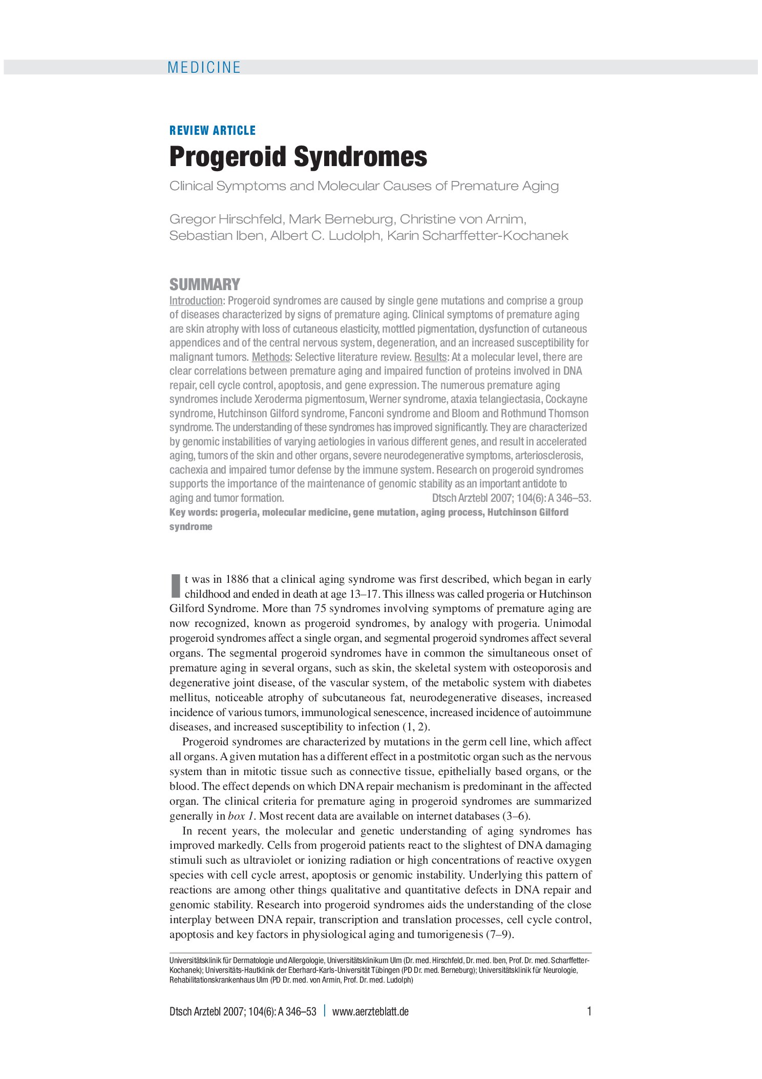 Vorschauseite 1: Progeroid-Syndrome – Deutsches Ärzteblatt