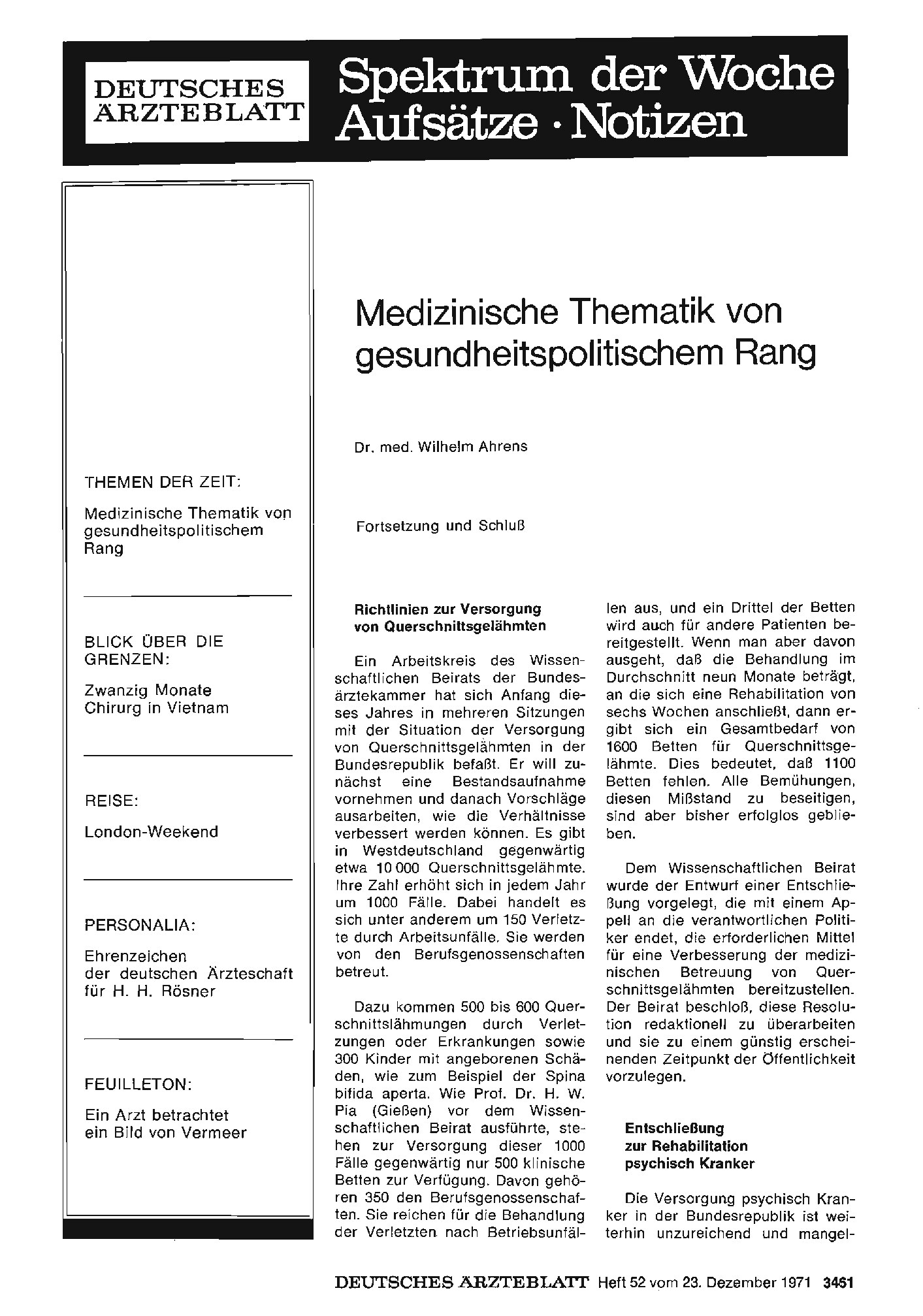 Vorschauseite 1: Medizinische Thematik von gesundheitspolitischem Rang