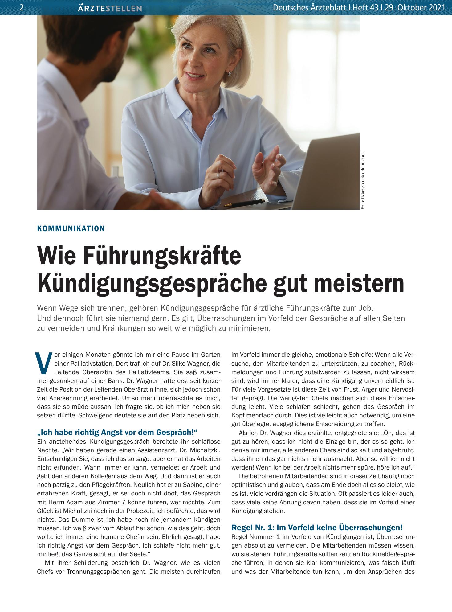 Vorschauseite 1: Kommunikation: Wie Führungskräfte Kündigungsgespräche gut meistern – Deutsches Ärzteblatt