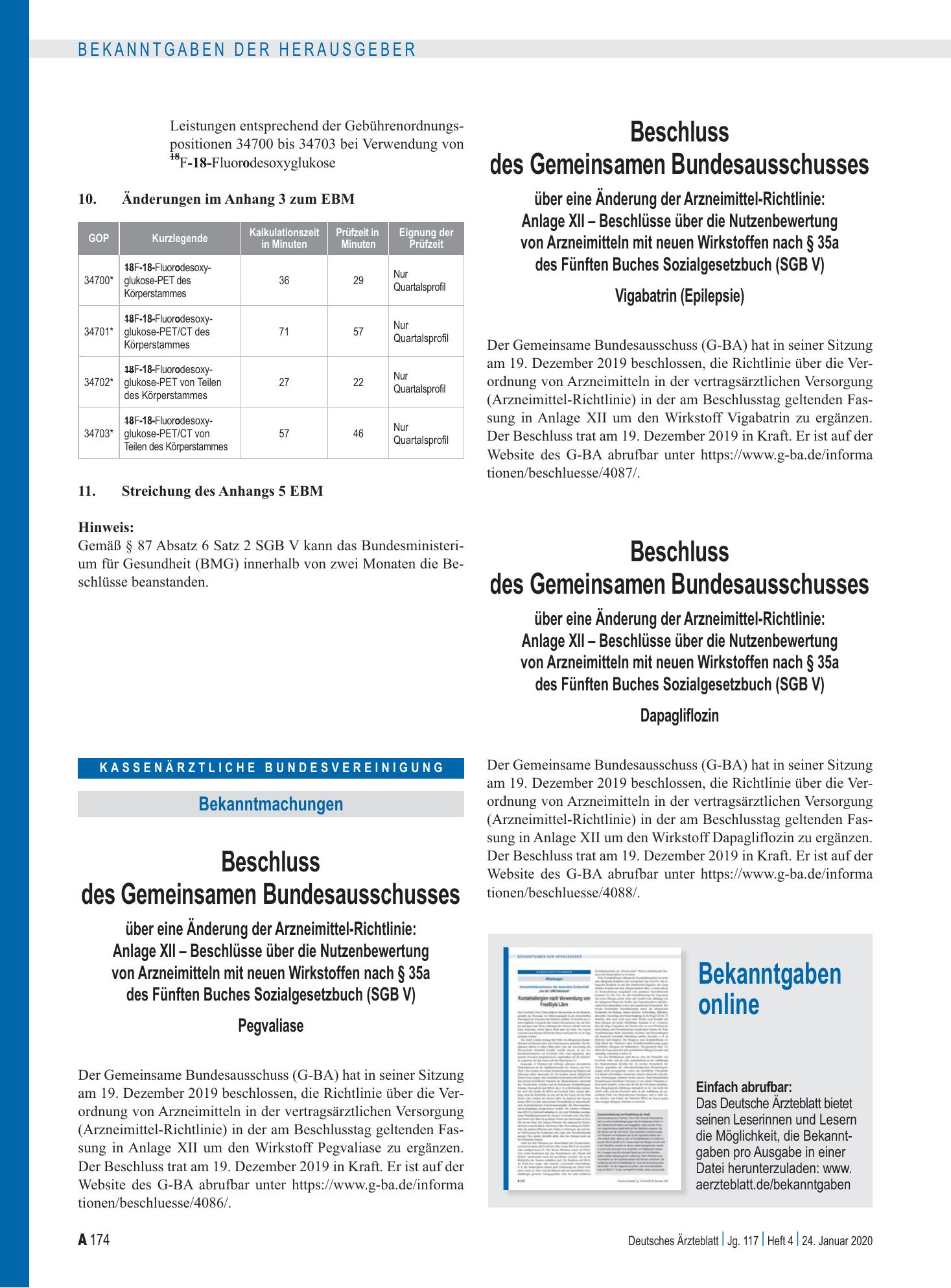 Vorschauseite 1: Bekanntgaben online – Deutsches Ärzteblatt