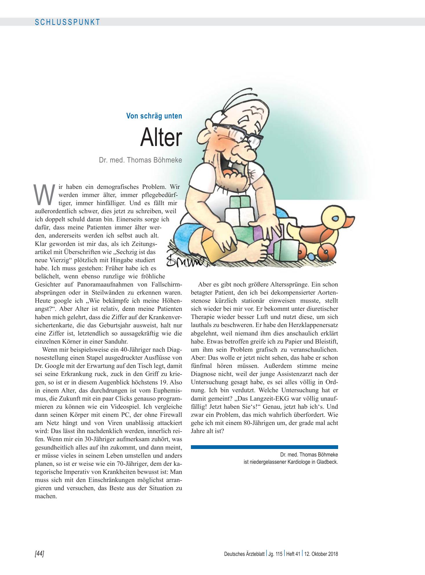 Vorschauseite 1: Von schräg unten: Alter – Deutsches Ärzteblatt