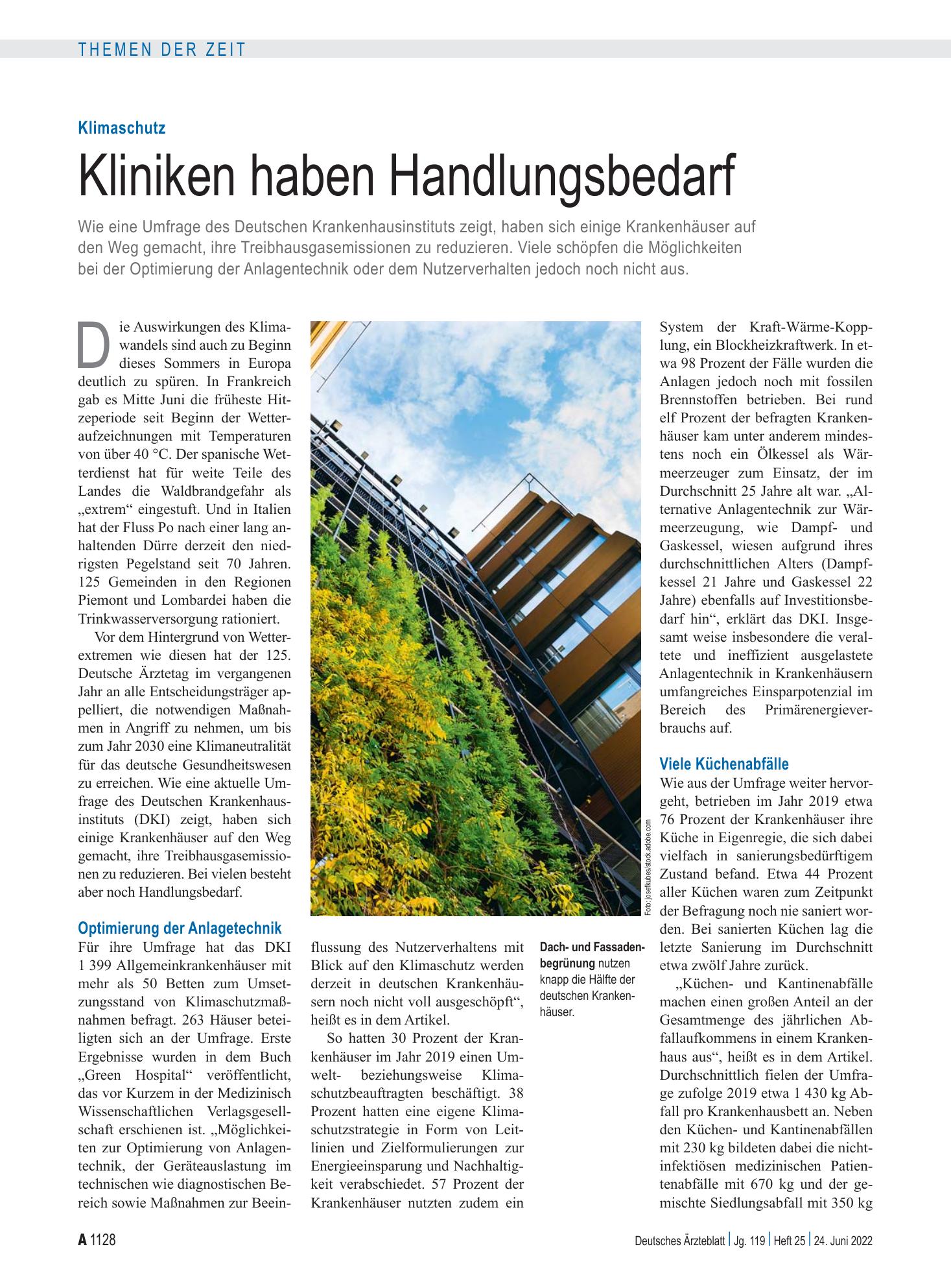 Vorschauseite 1: Klimaschutz: Kliniken haben Handlungsbedarf – Deutsches Ärzteblatt