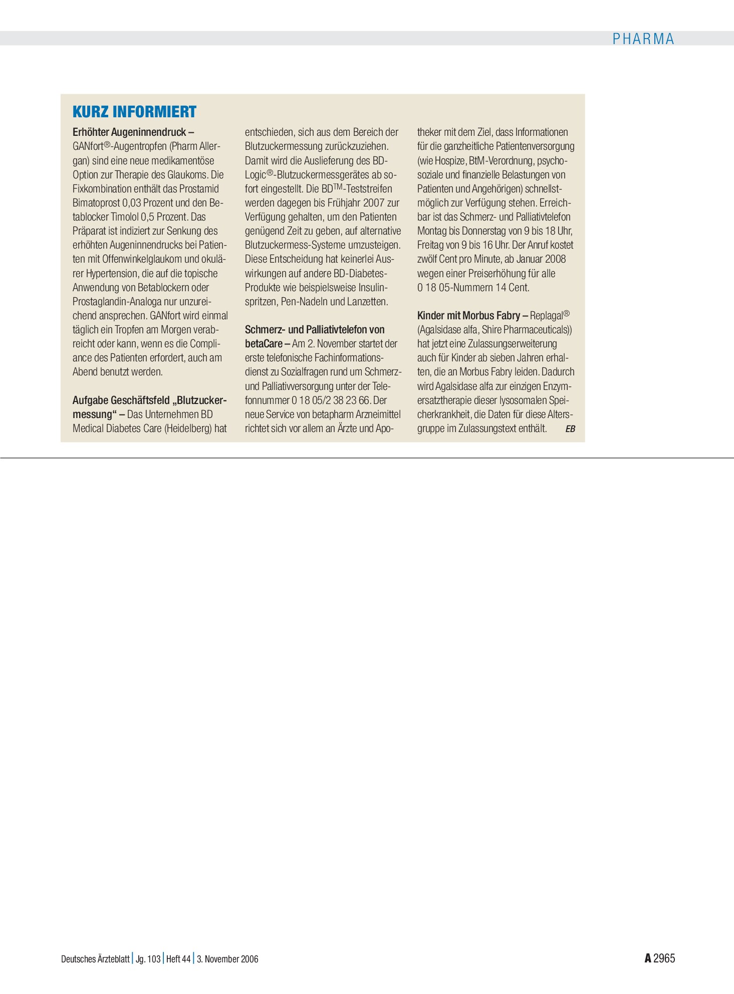 Vorschauseite 1: KURZ INFORMIERT – Deutsches Ärzteblatt