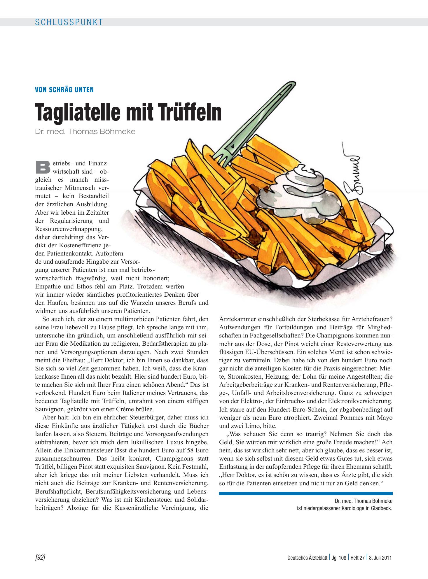 Vorschauseite 1: Von schräg unten: Tagliatelle mit Trüffeln – Deutsches Ärzteblatt