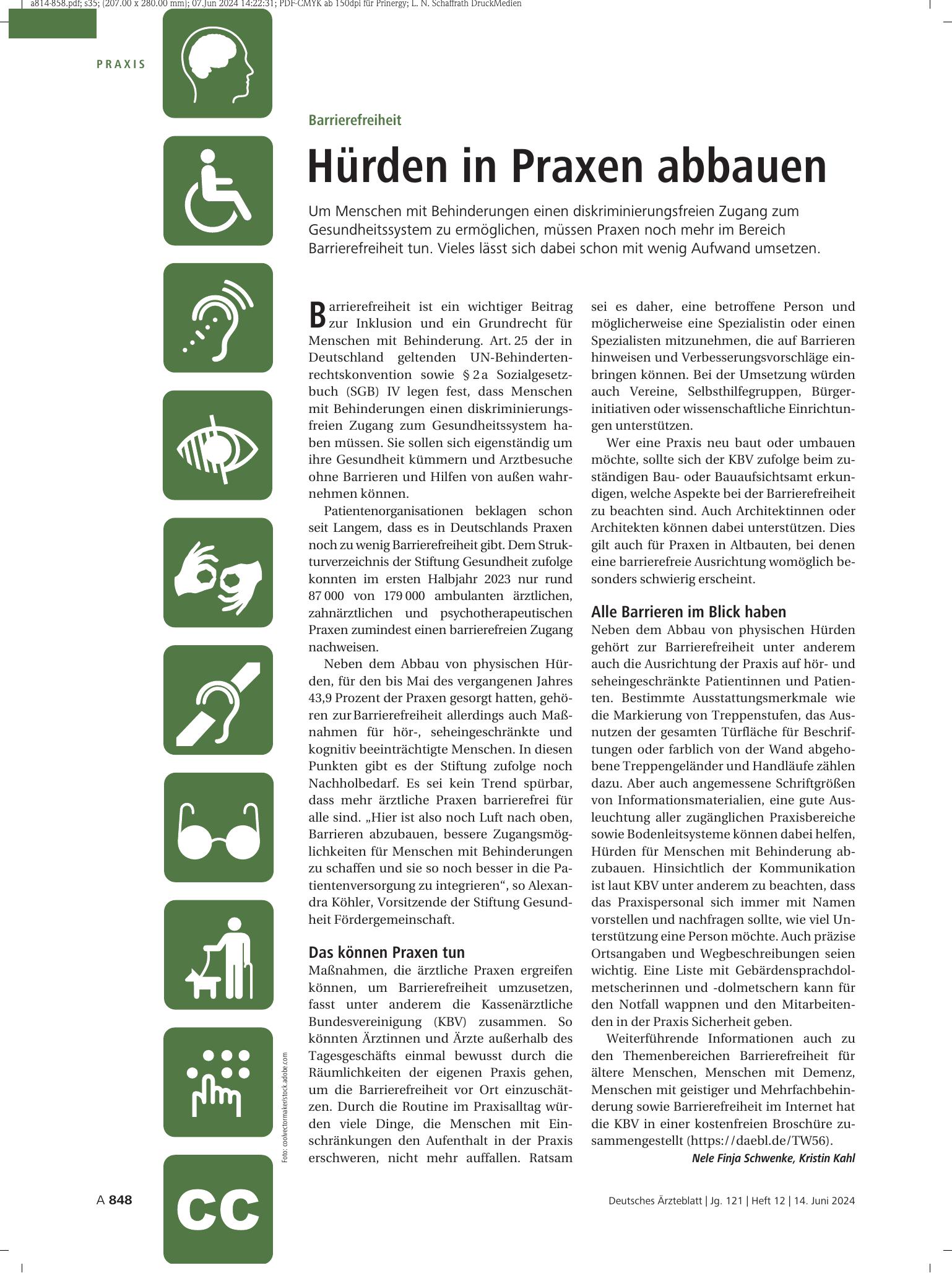 Vorschauseite 1: Barrierefreiheit: Hürden in Praxen abbauen – Deutsches Ärzteblatt