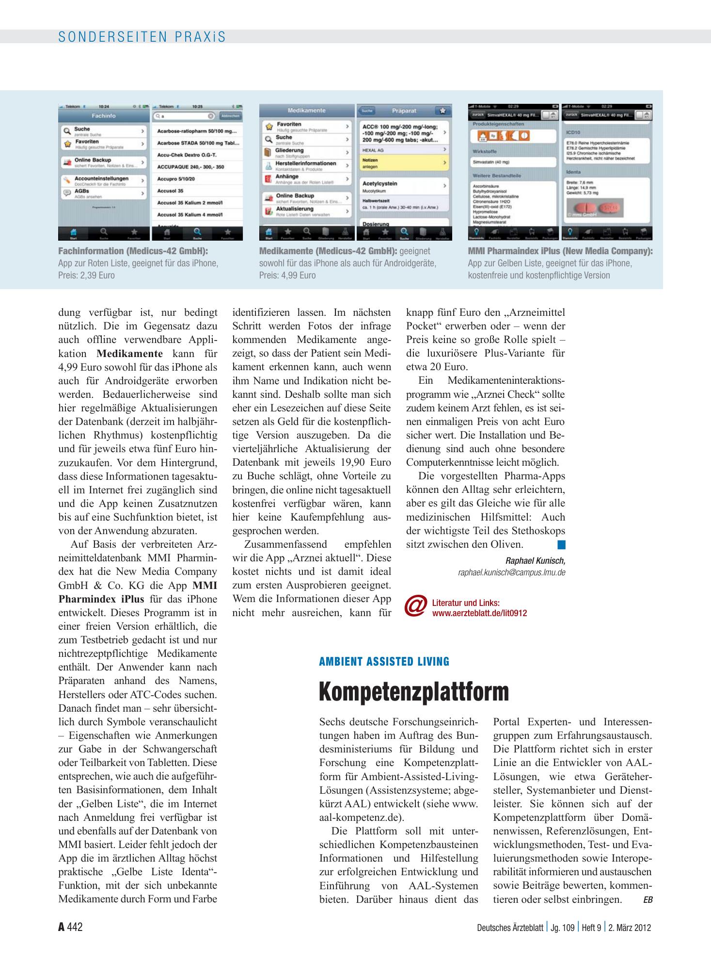 Vorschauseite 1: Ambient Assisted Living: Kompetenzplattform – Deutsches Ärzteblatt
