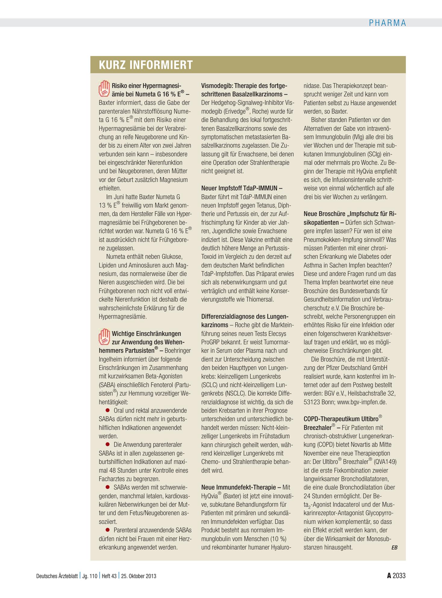 Vorschauseite 1: Kurz informiert – Deutsches Ärzteblatt