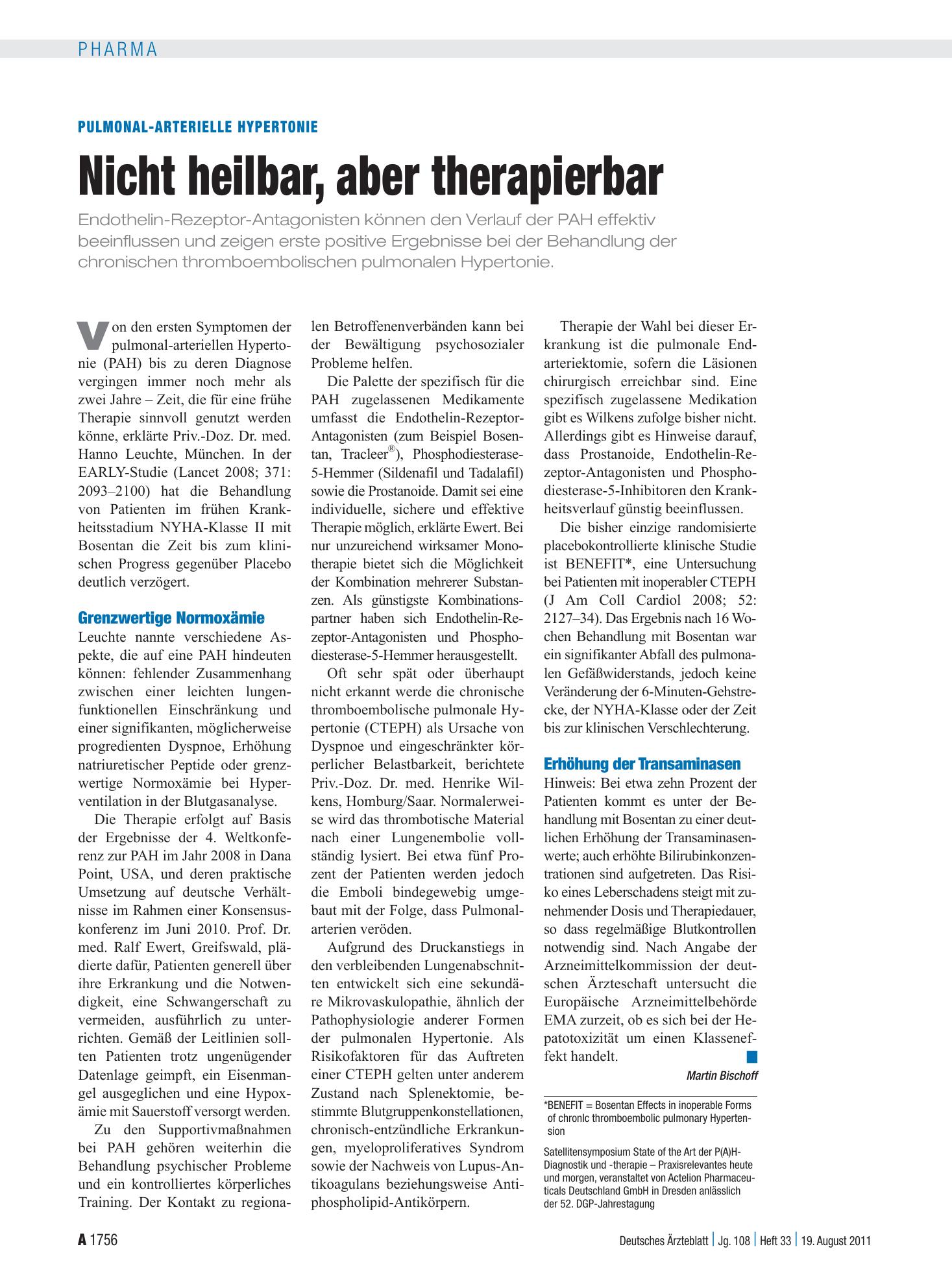 Vorschauseite 1: Pulmonal-arterielle Hypertonie: Nicht heilbar, aber therapierbar – Deutsches Ärzteblatt