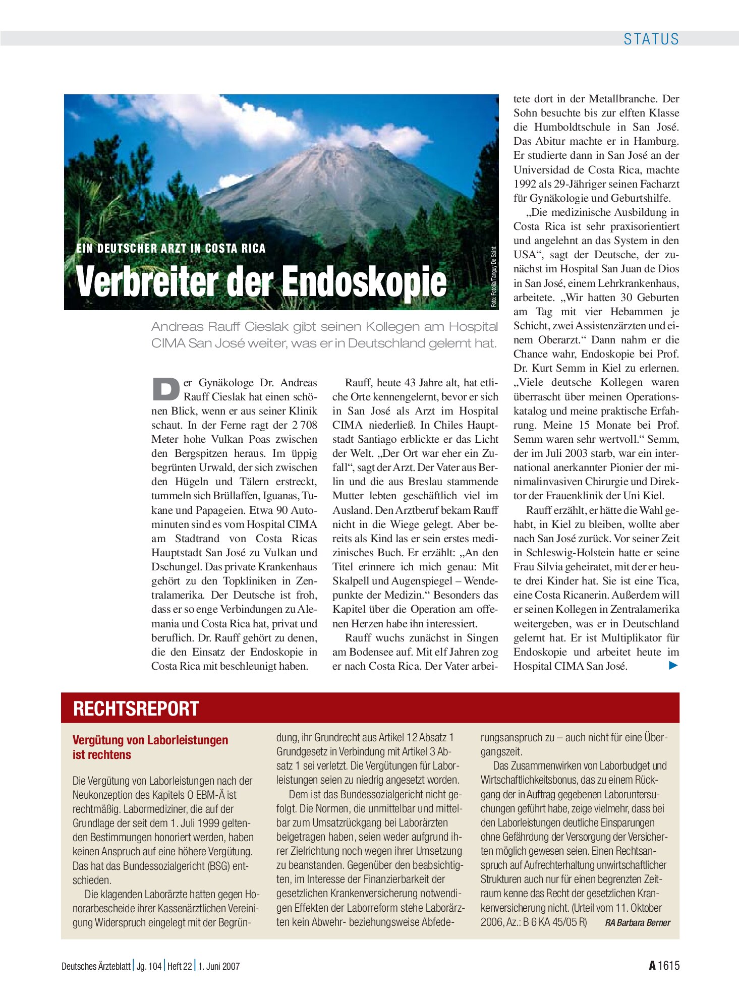 Vorschauseite 1: Ein deutscher Arzt in Costa Rica: Verbreiter der Endoskopie – Deutsches Ärzteblatt