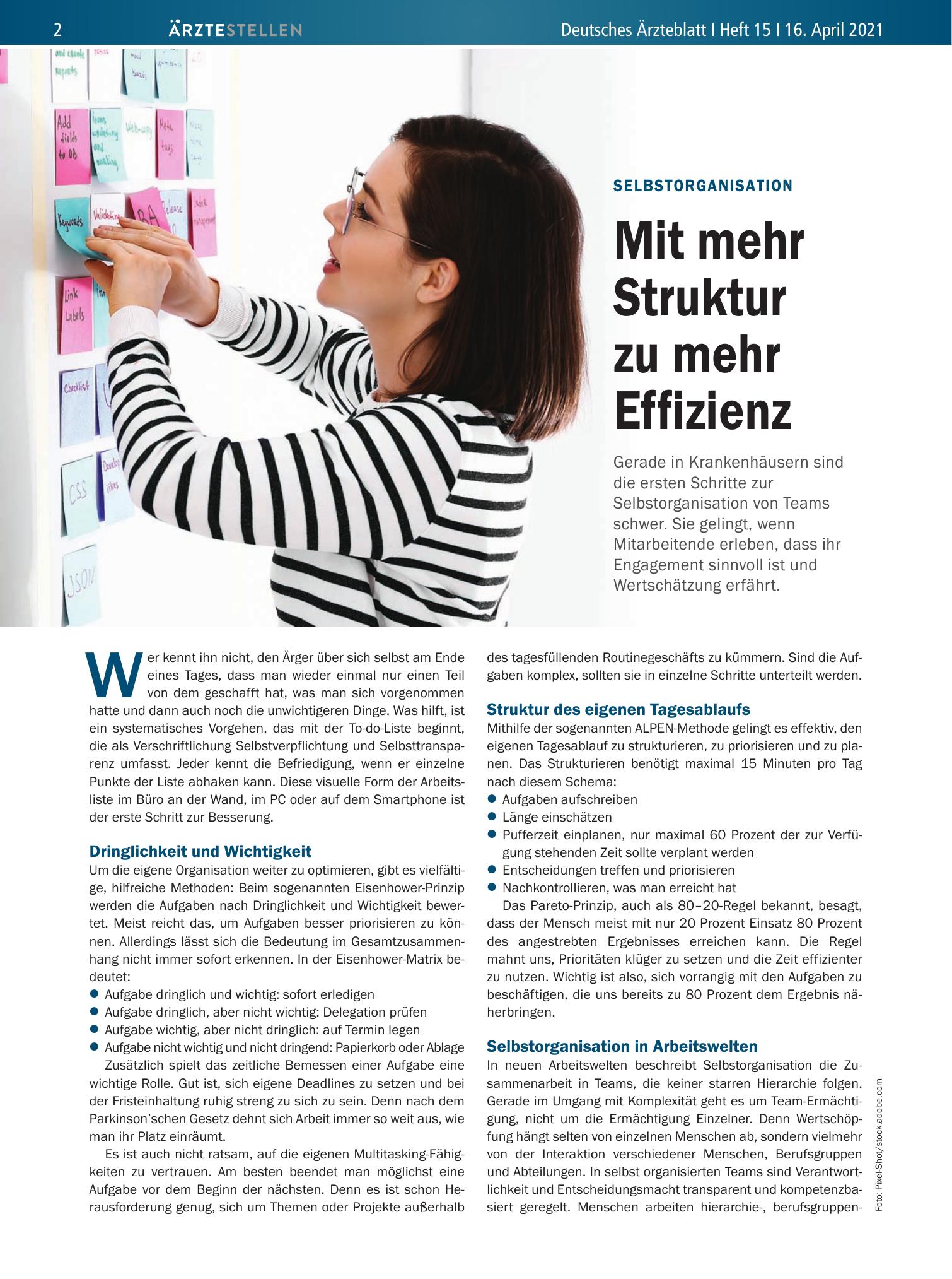 Vorschauseite 1: Selbstorganisation: Mit mehr Struktur zu mehr Effizienz – Deutsches Ärzteblatt